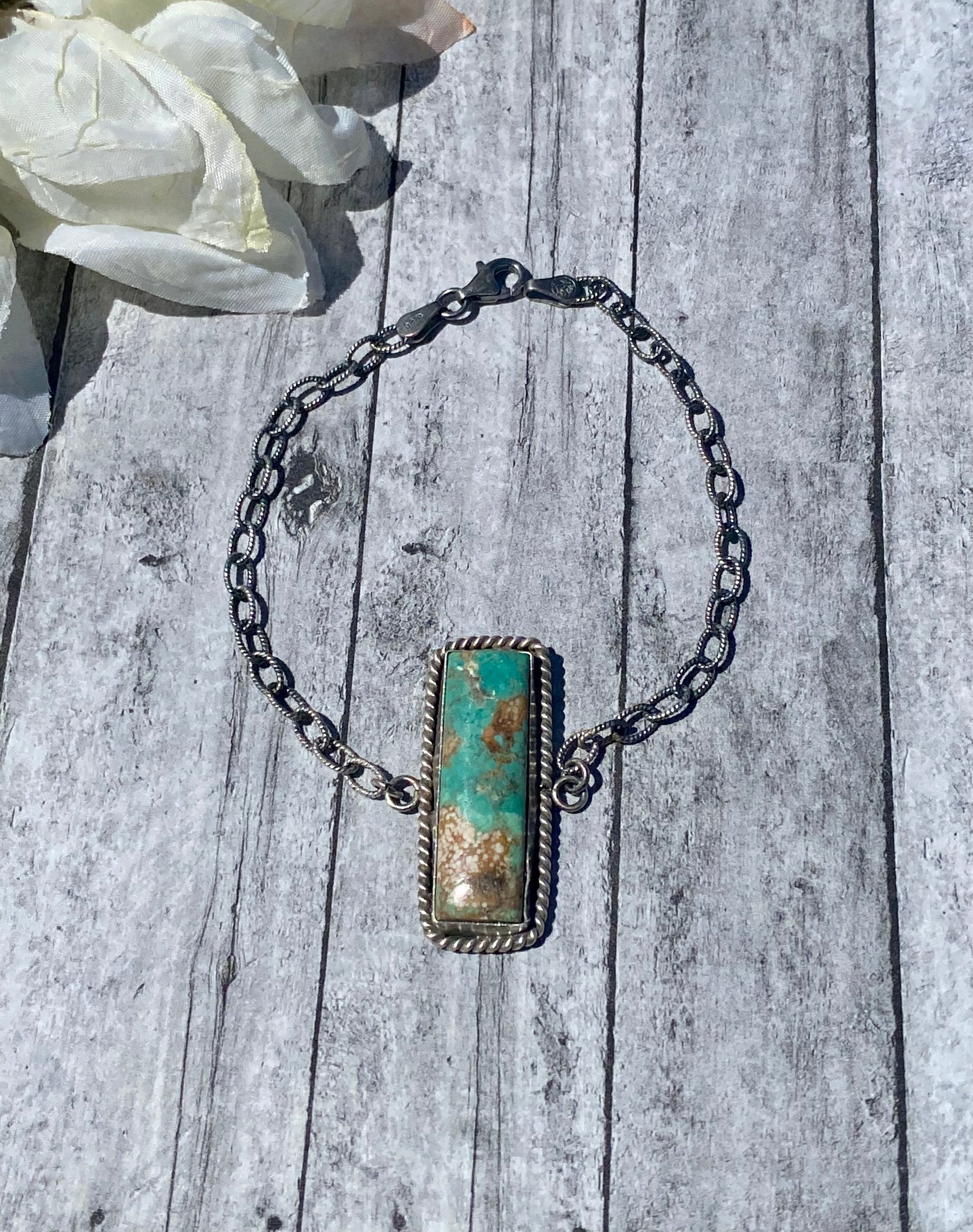 Navajo Made Royston Turquoise & Sterling Silver Bar Link Bracelet