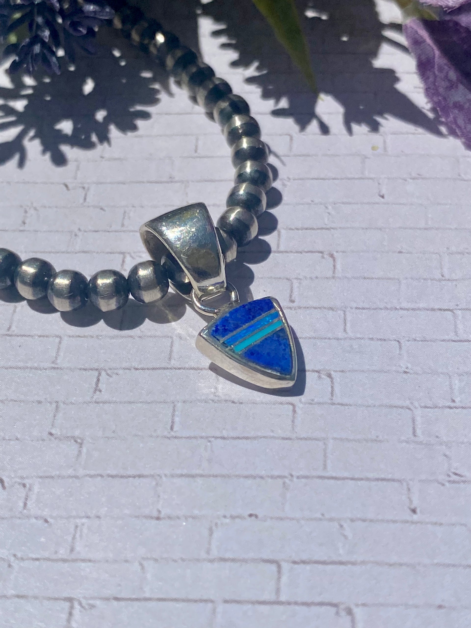 Navajo Made Multi Stone & Sterling Silver Inlay Pendant