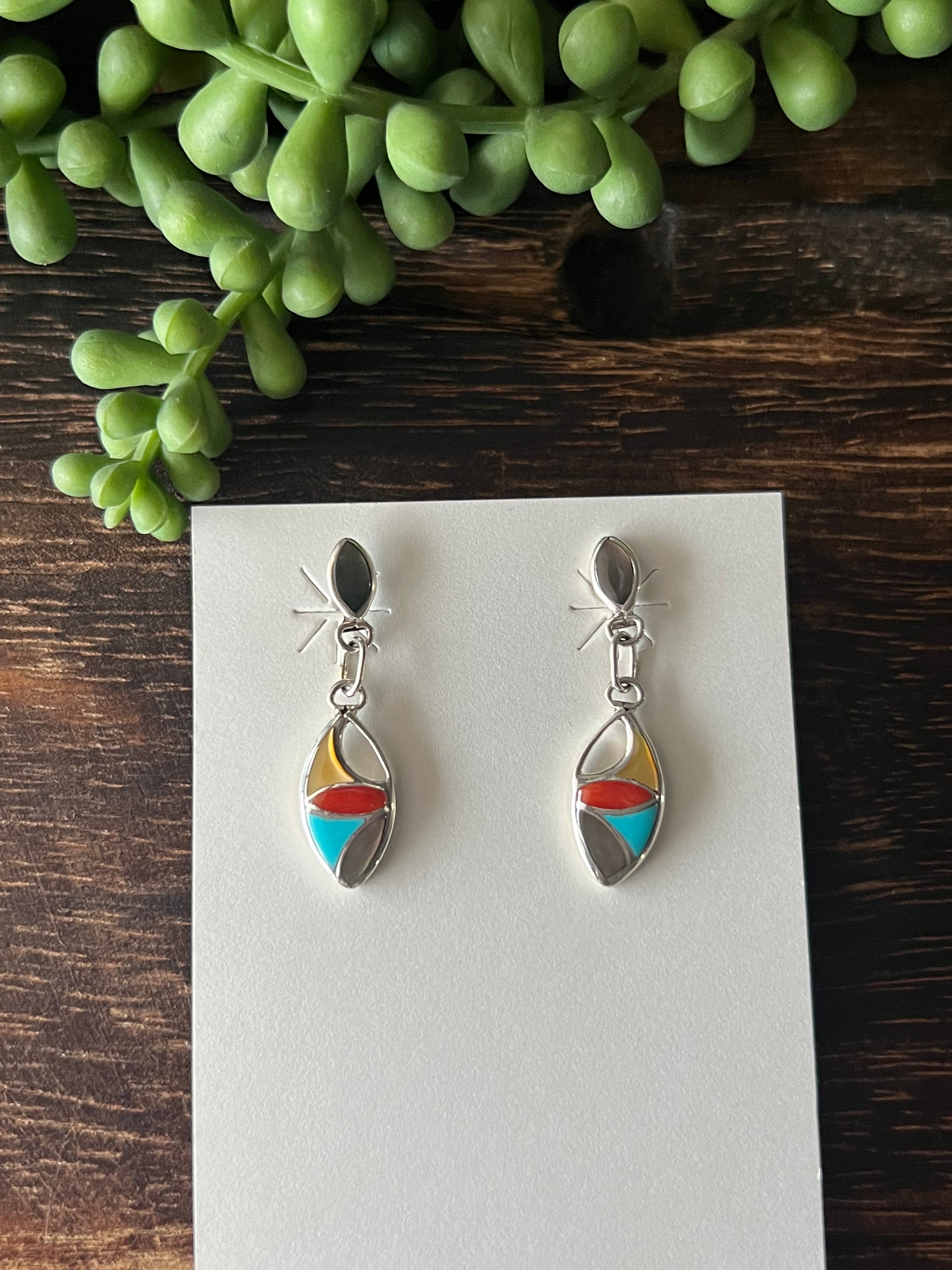 Angus Ahiyite Multi Stone & Sterling Silver Inlay Post Dangle Earrings