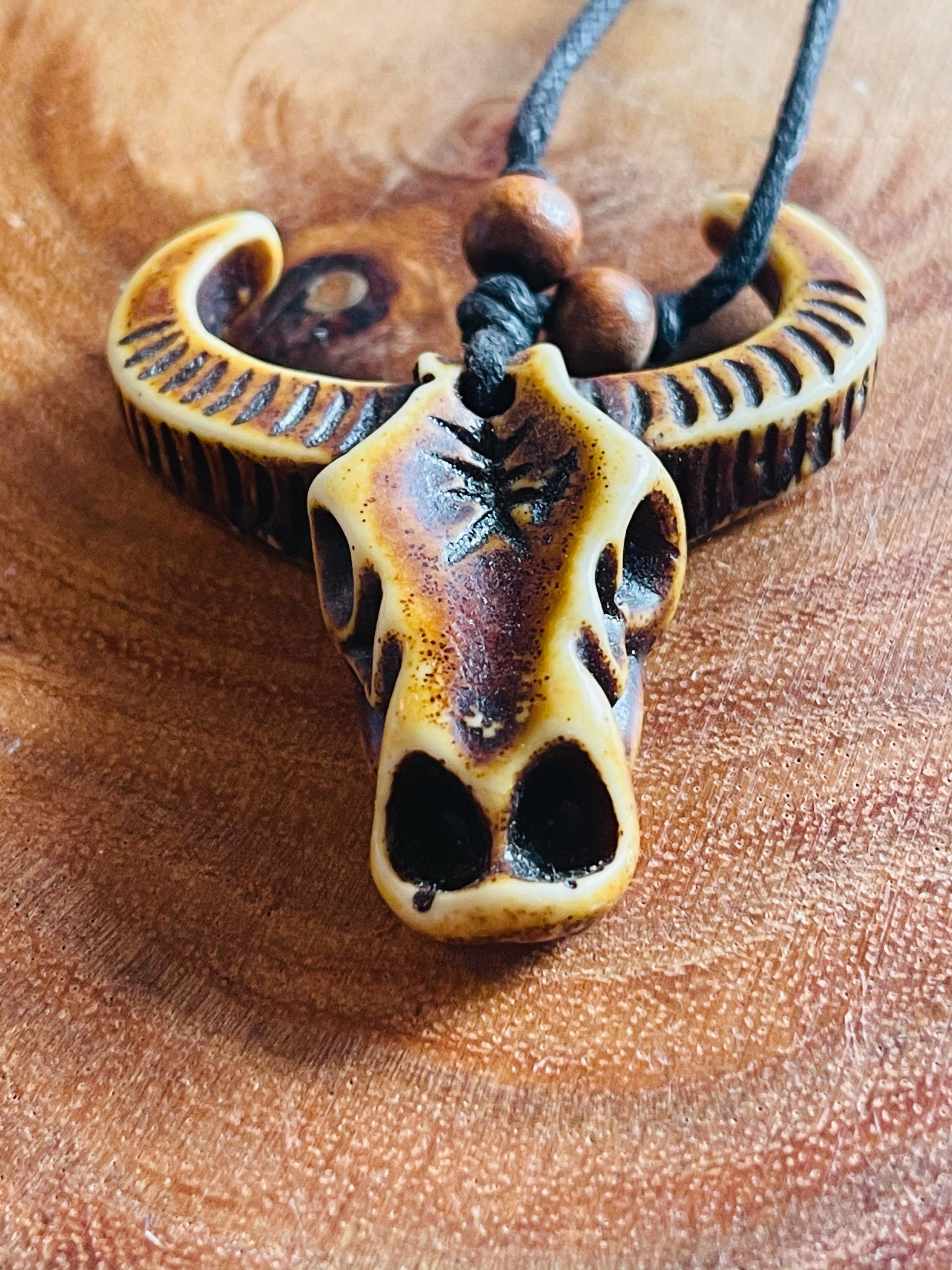 Handmade Wood Bull Pendant