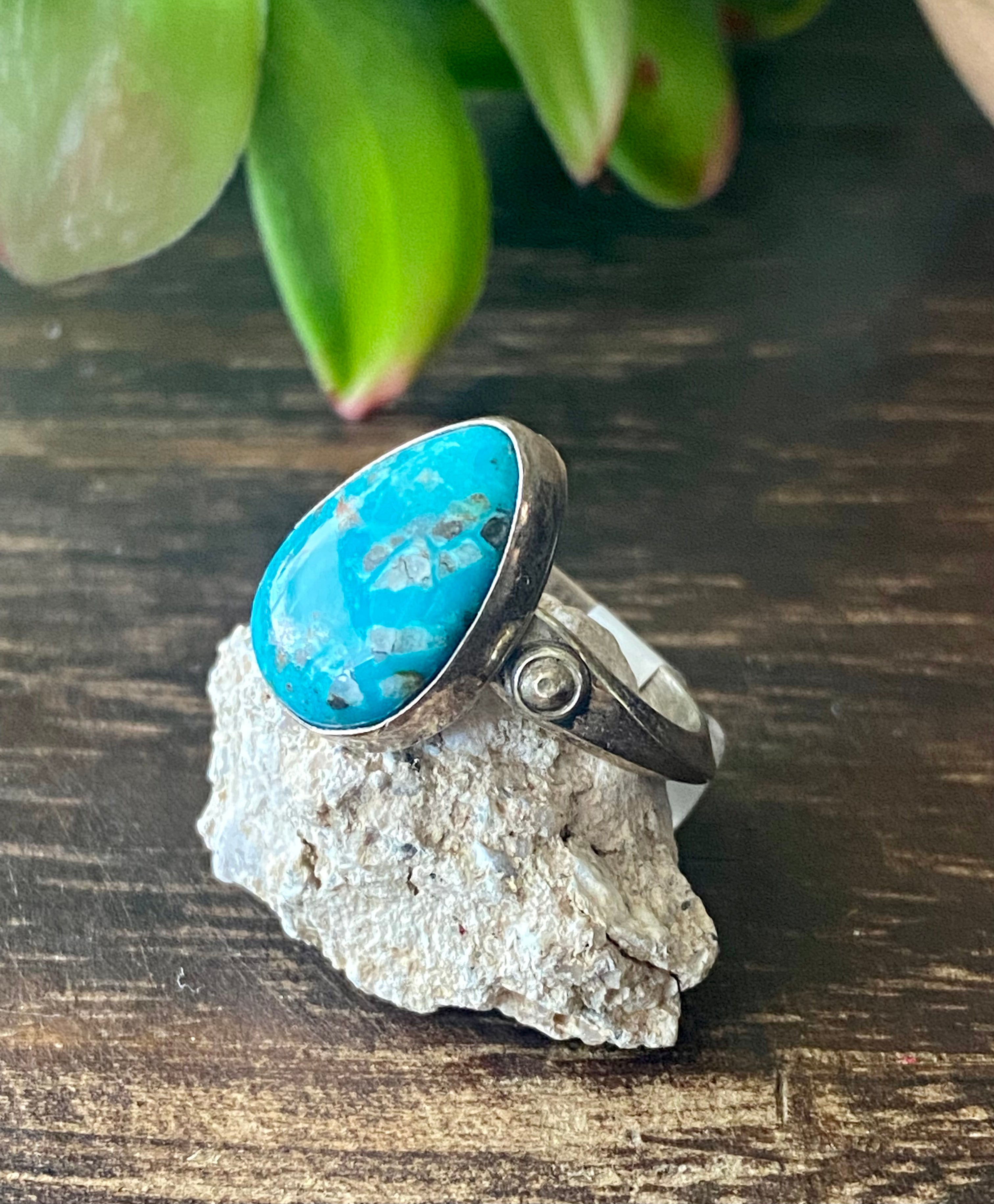 Scott Skeets Blue Ridge Turquoise & Sterling Silver Ring Size 6.25