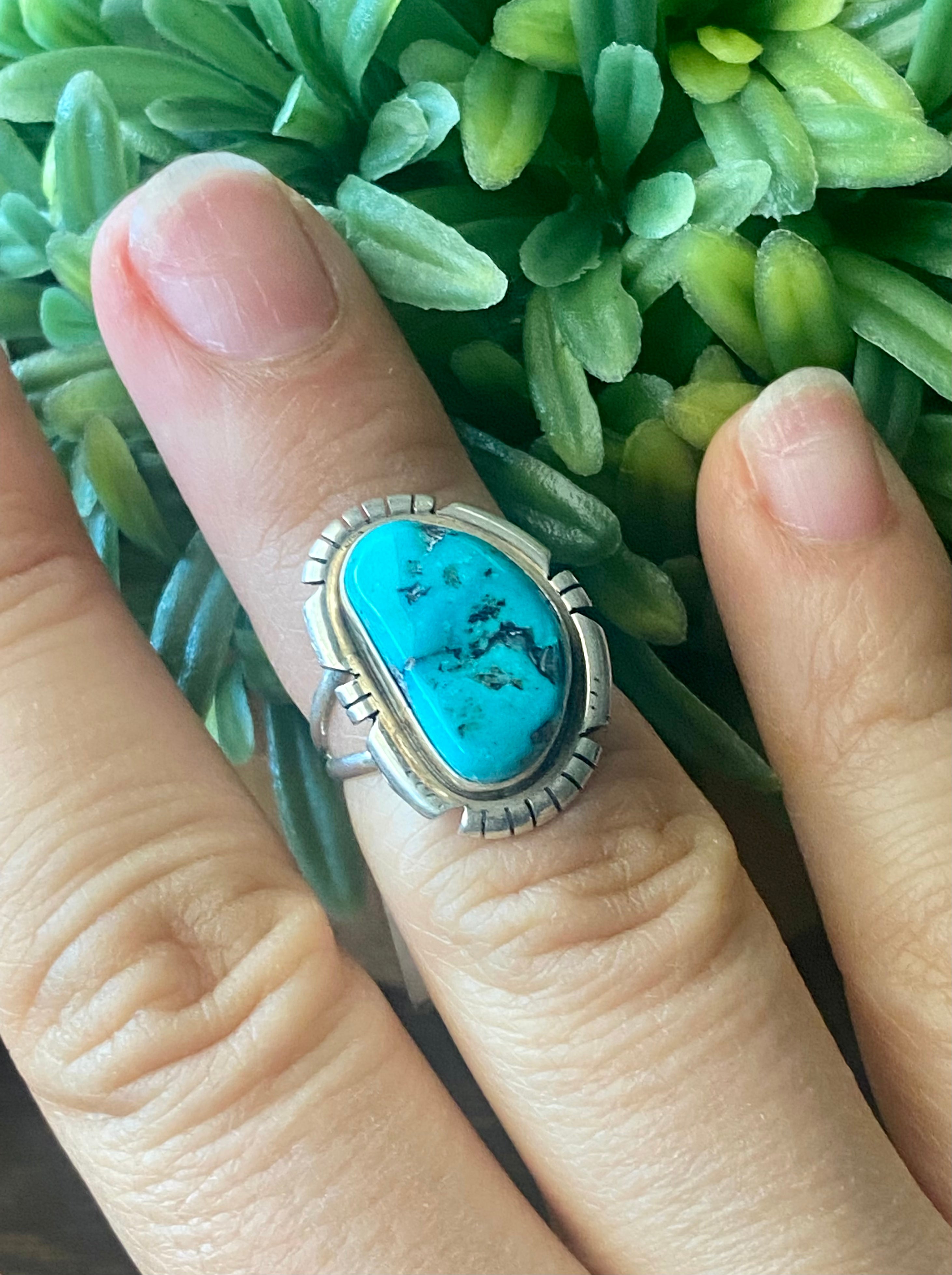 Eli Skeets Sleeping Beauty Turquoise & Sterling Silver Ring Size 4.75