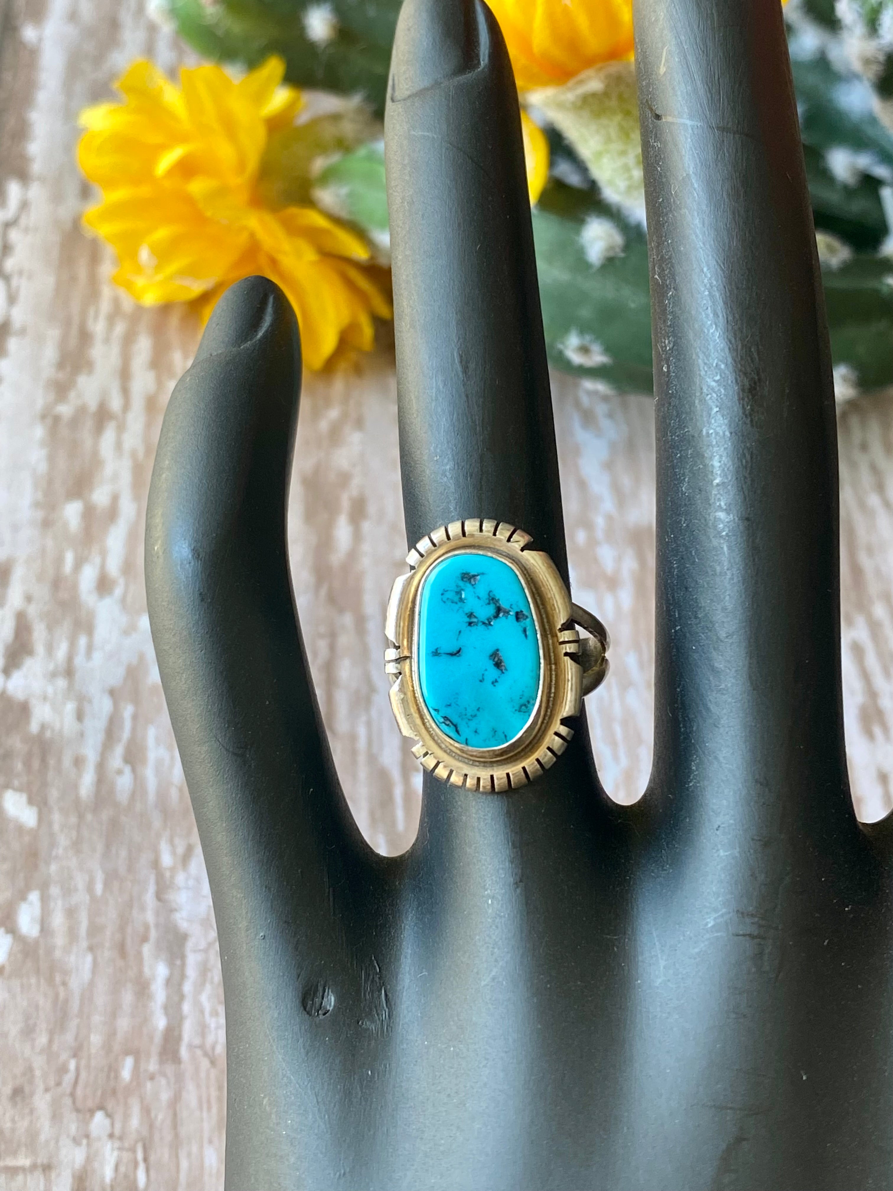Eli Skeets Sleeping Beauty Turquoise & Sterling Silver Ring Size 4.75