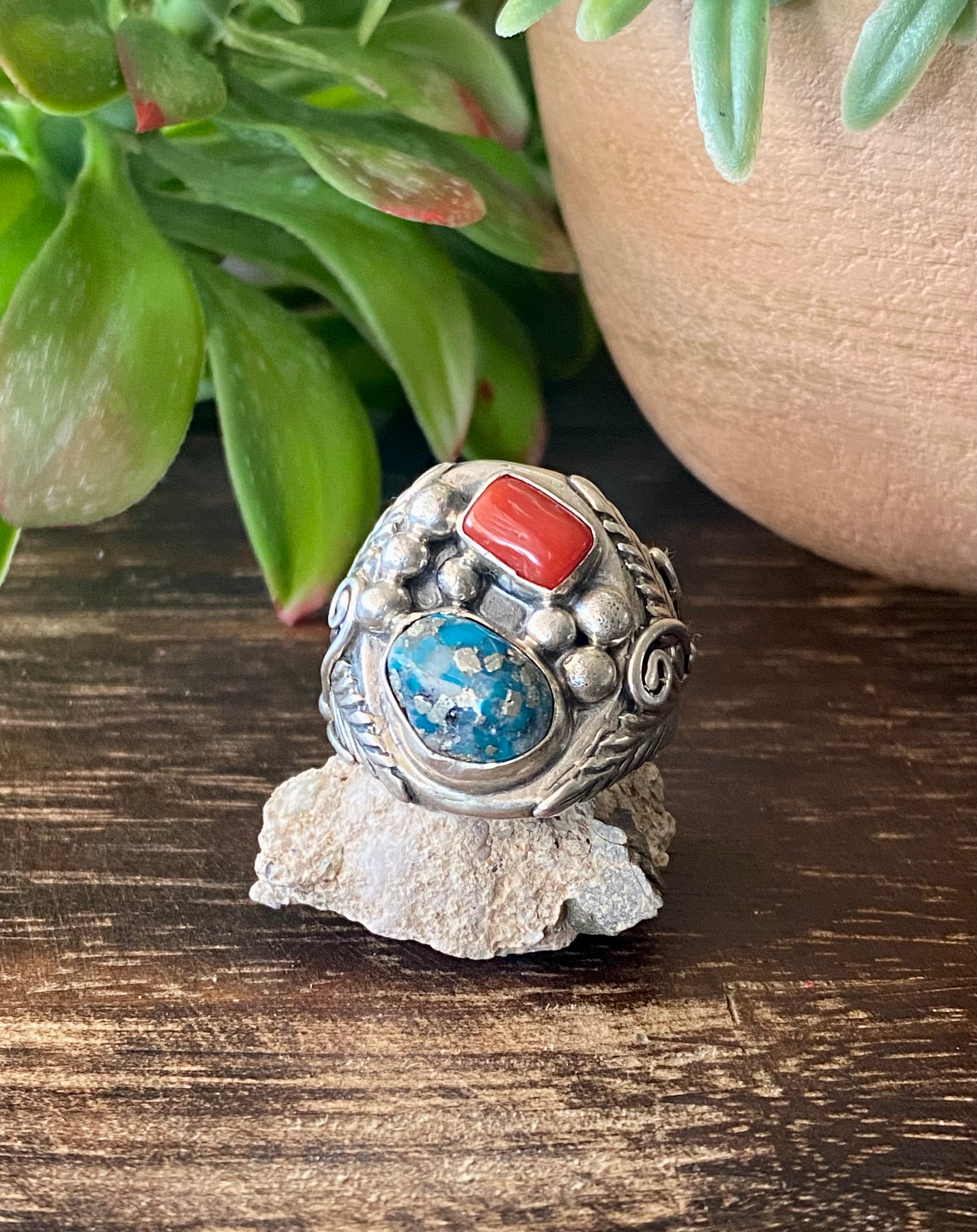 Navajo Made Multi Stone & Sterling Silver Ring Size 9.25