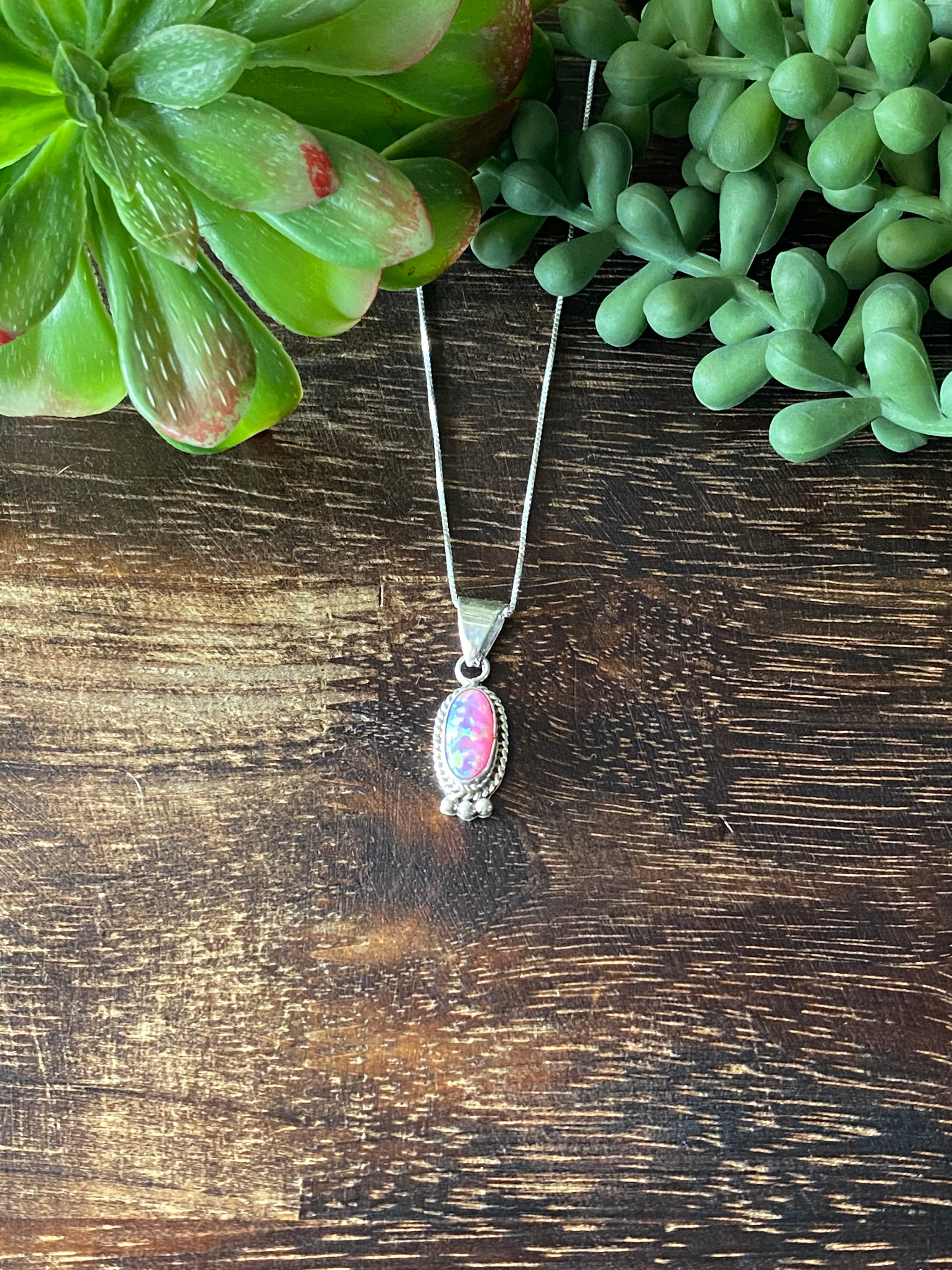 Navajo Made Pink Opal & Sterling Silver Pendant