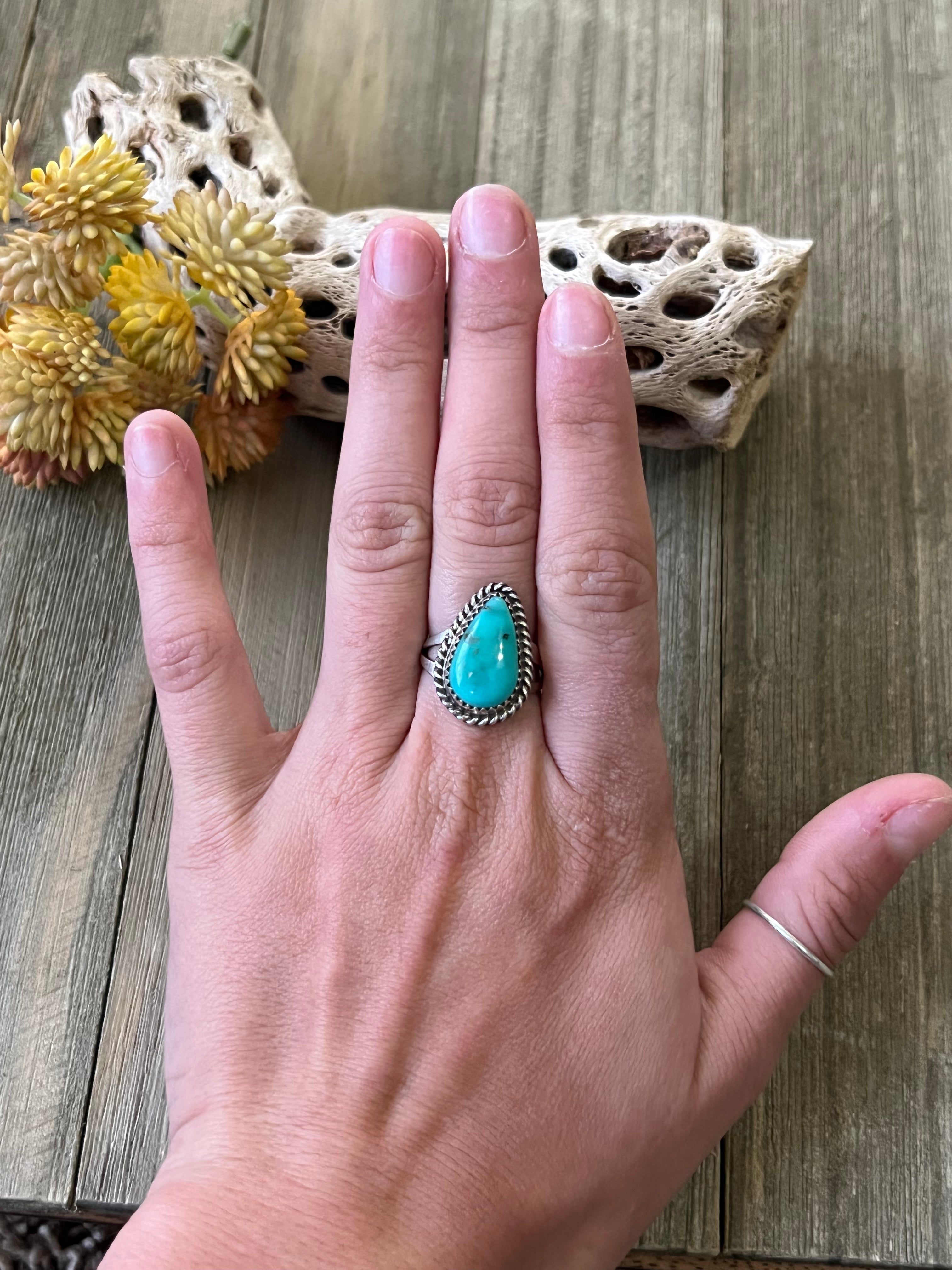 Navajo Made Kingman Turquoise & Sterling Silver Ring Size 7