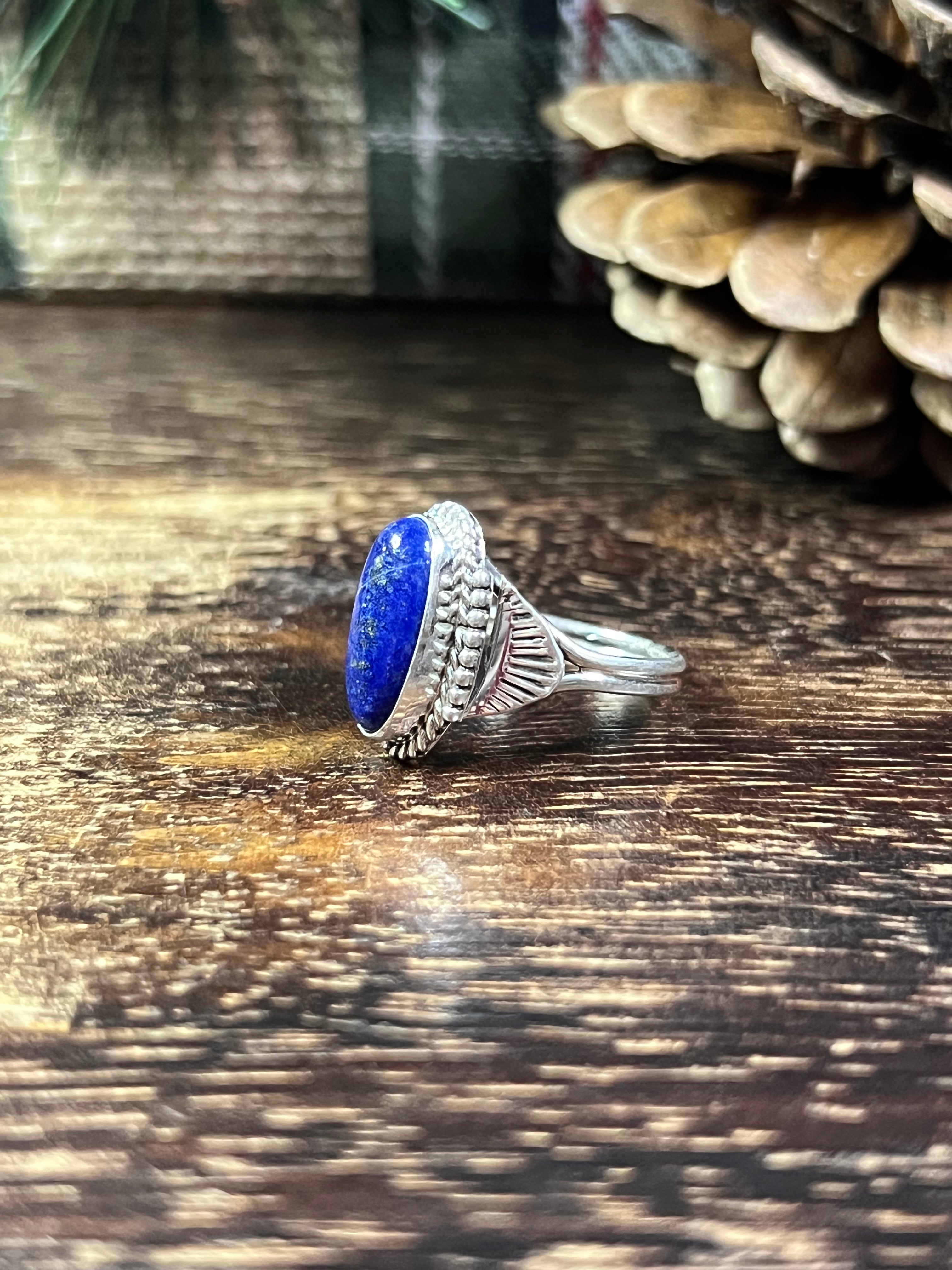 Navajo Made Lapis & Sterling Silver Ring Size 5.25