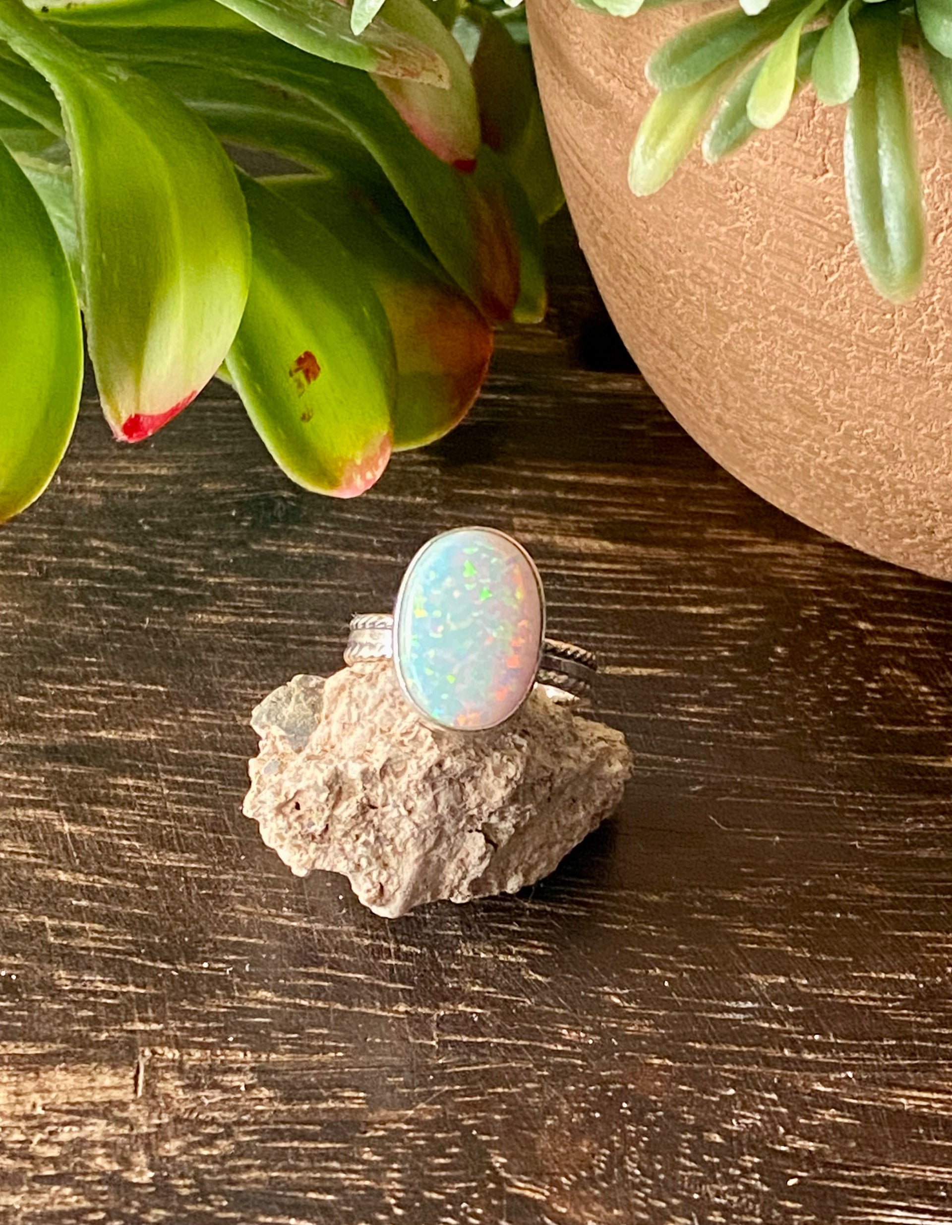 Isabelle Yazzie White Opal & Sterling Silver Ring Size 7.5