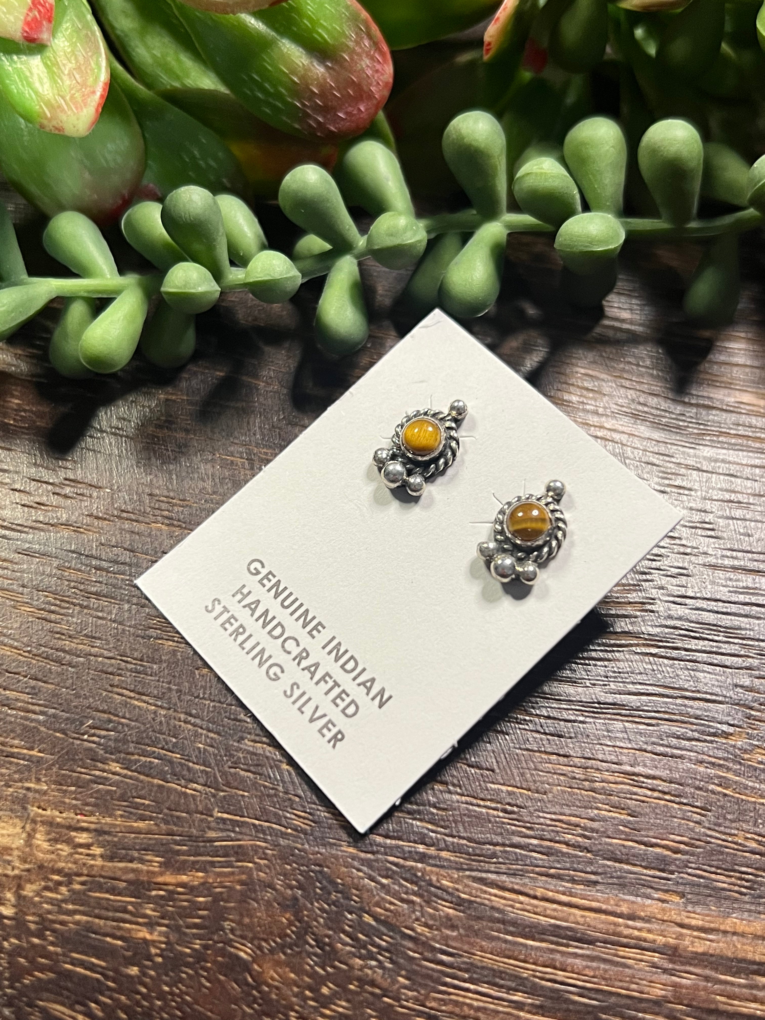 Navajo Made Tiger Eye & Sterling Silver Post Earrings