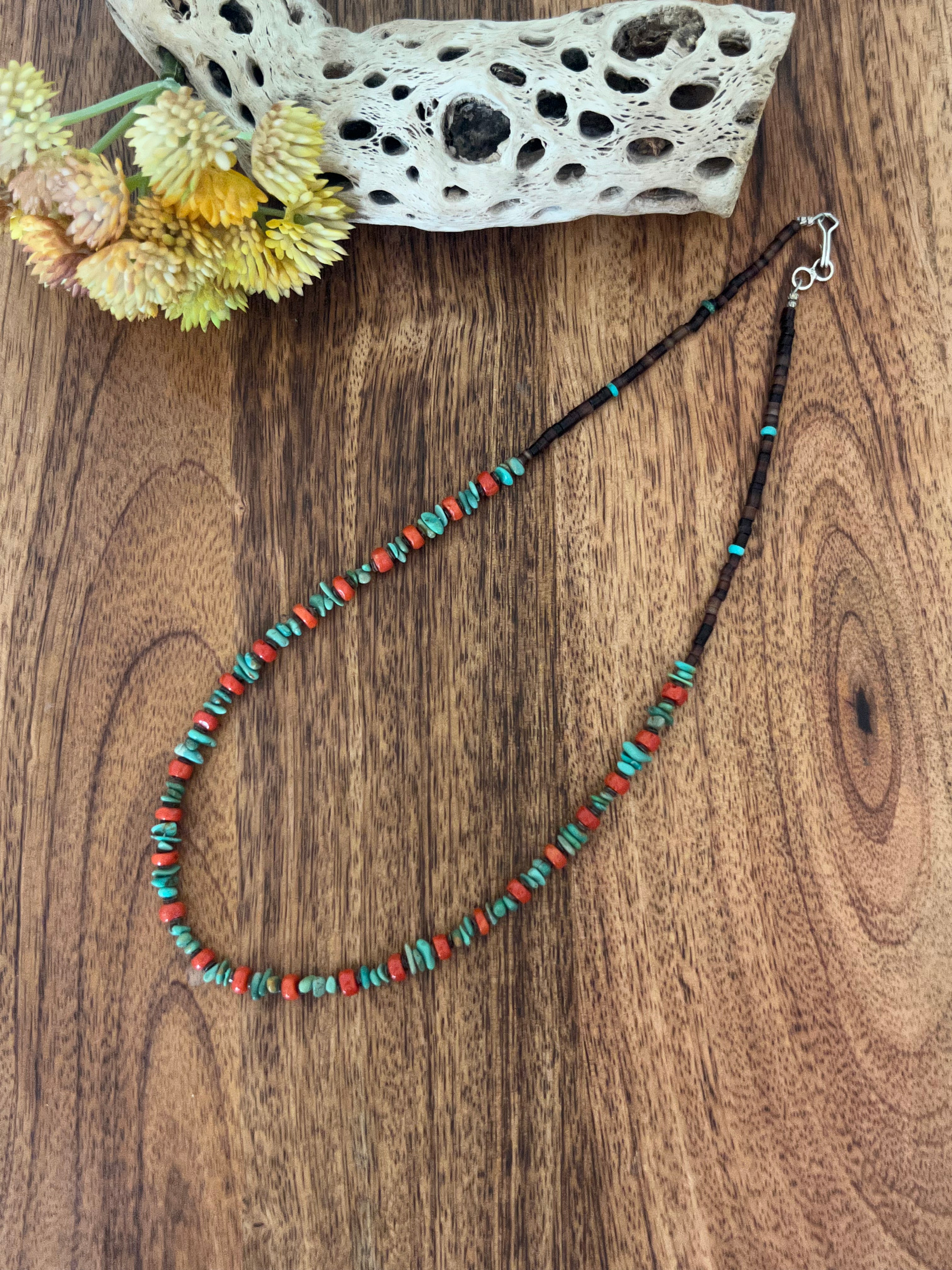 Navajo Made Multi Stone & Sterling Silver Beaded Necklace