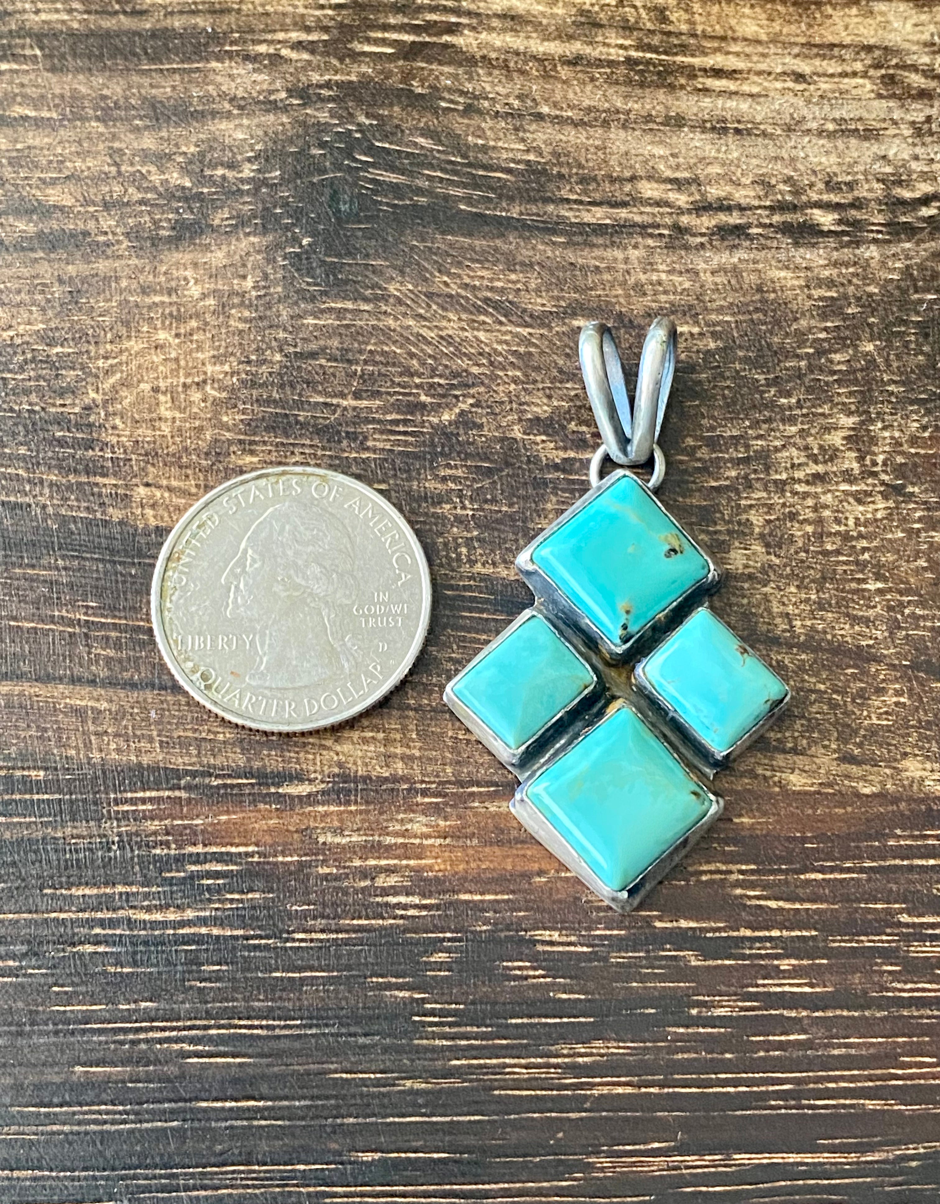 Navajo Made Kingman Turquoise & Sterling Silver Cluster Pendant