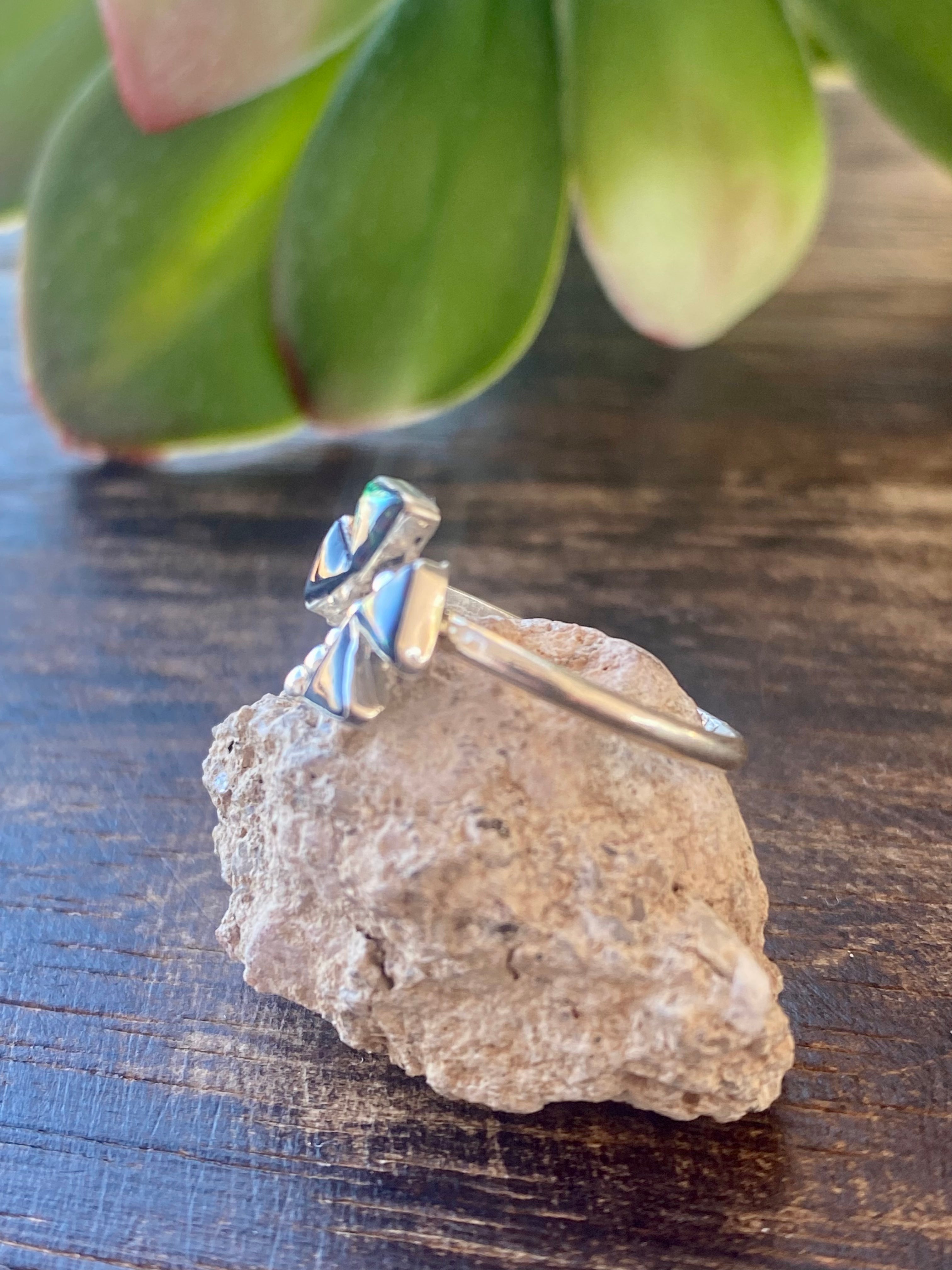 Zuni Made Onyx & Opal Sterling Silver Dragonfly Ring Size 5.75