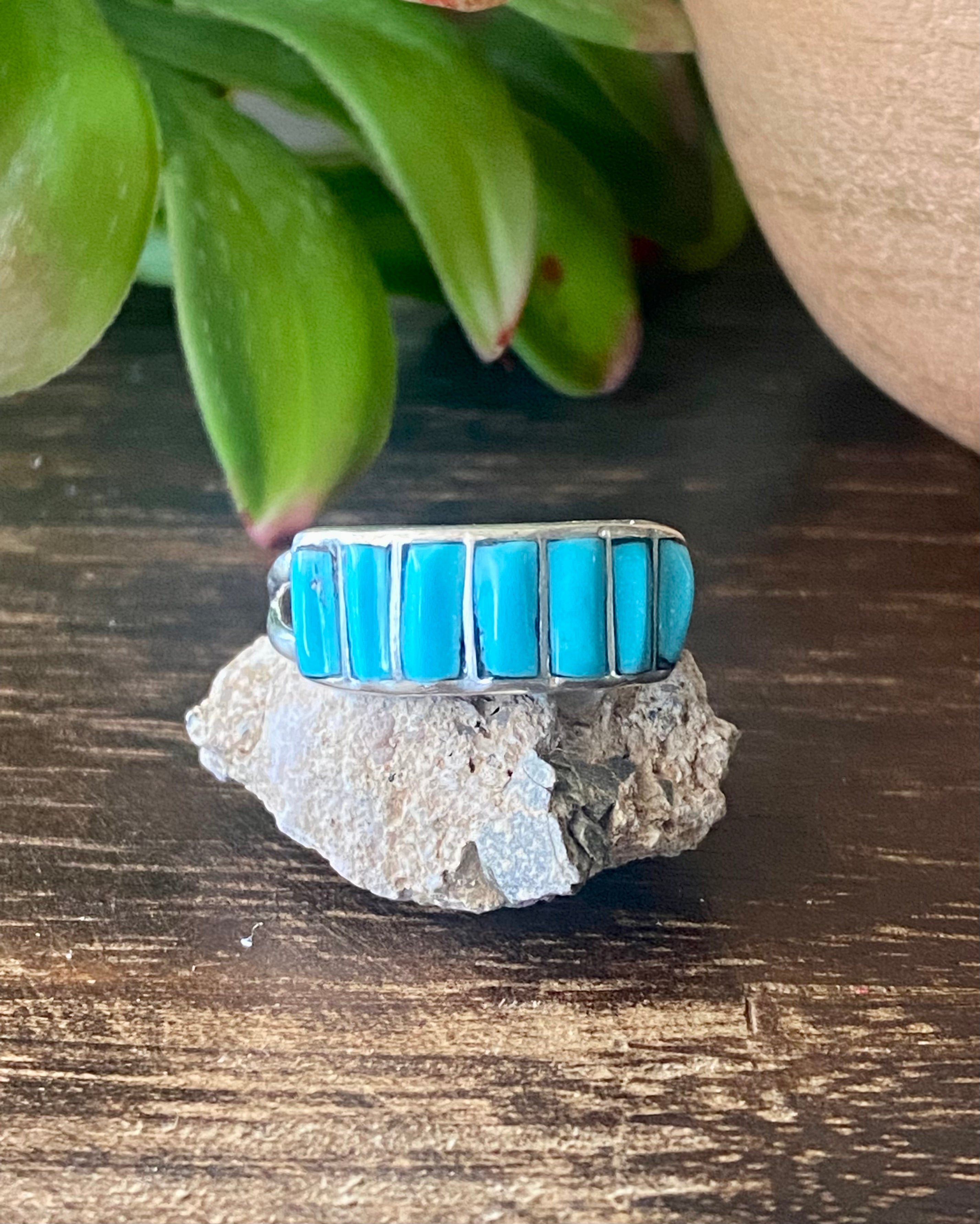Mira Payesnta Turquoise & Sterling Silver Inlay Ring Size 10.5