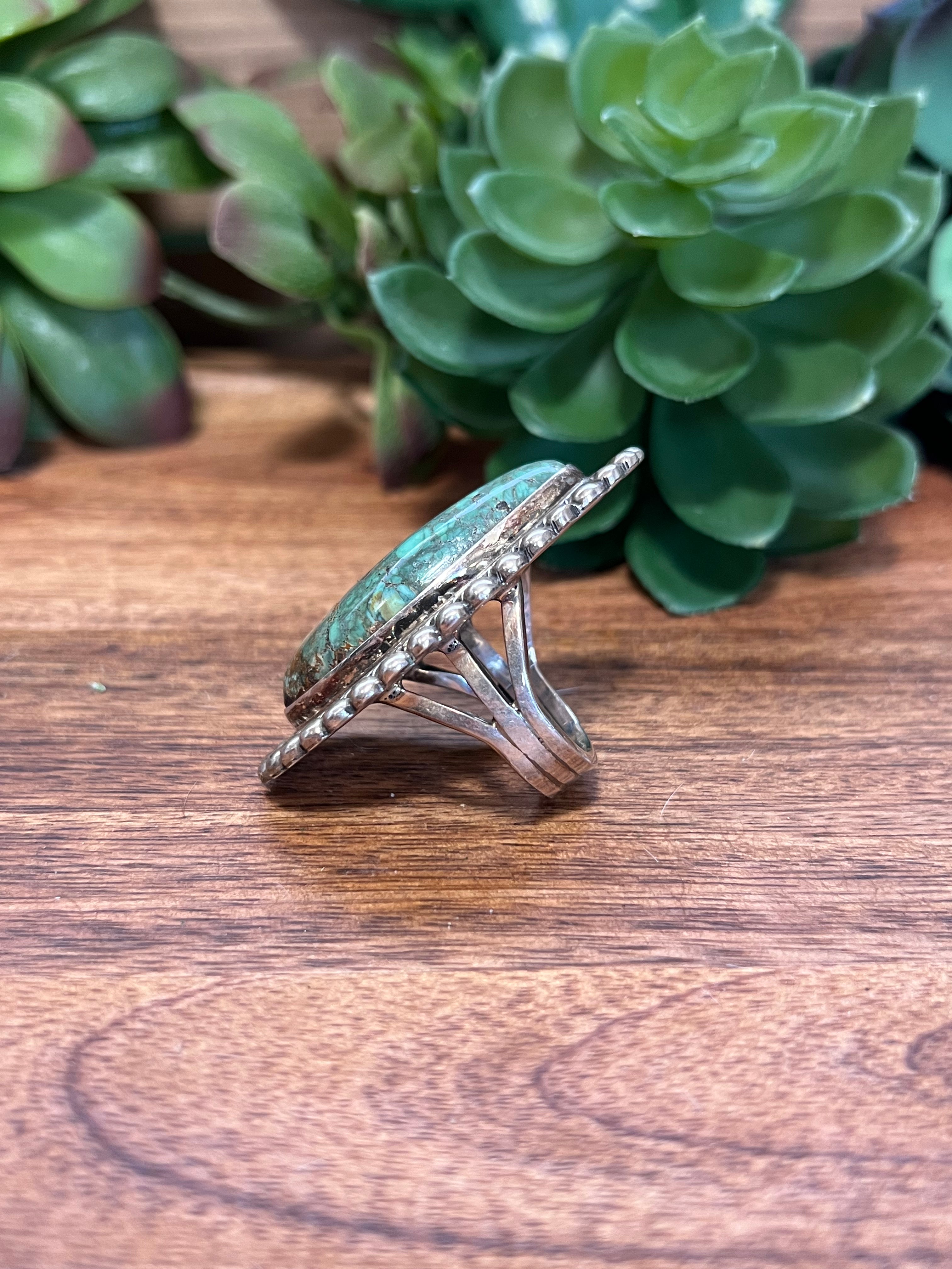 Navajo Tibetan Turquoise & Sterling Silver Ring Size 10.25