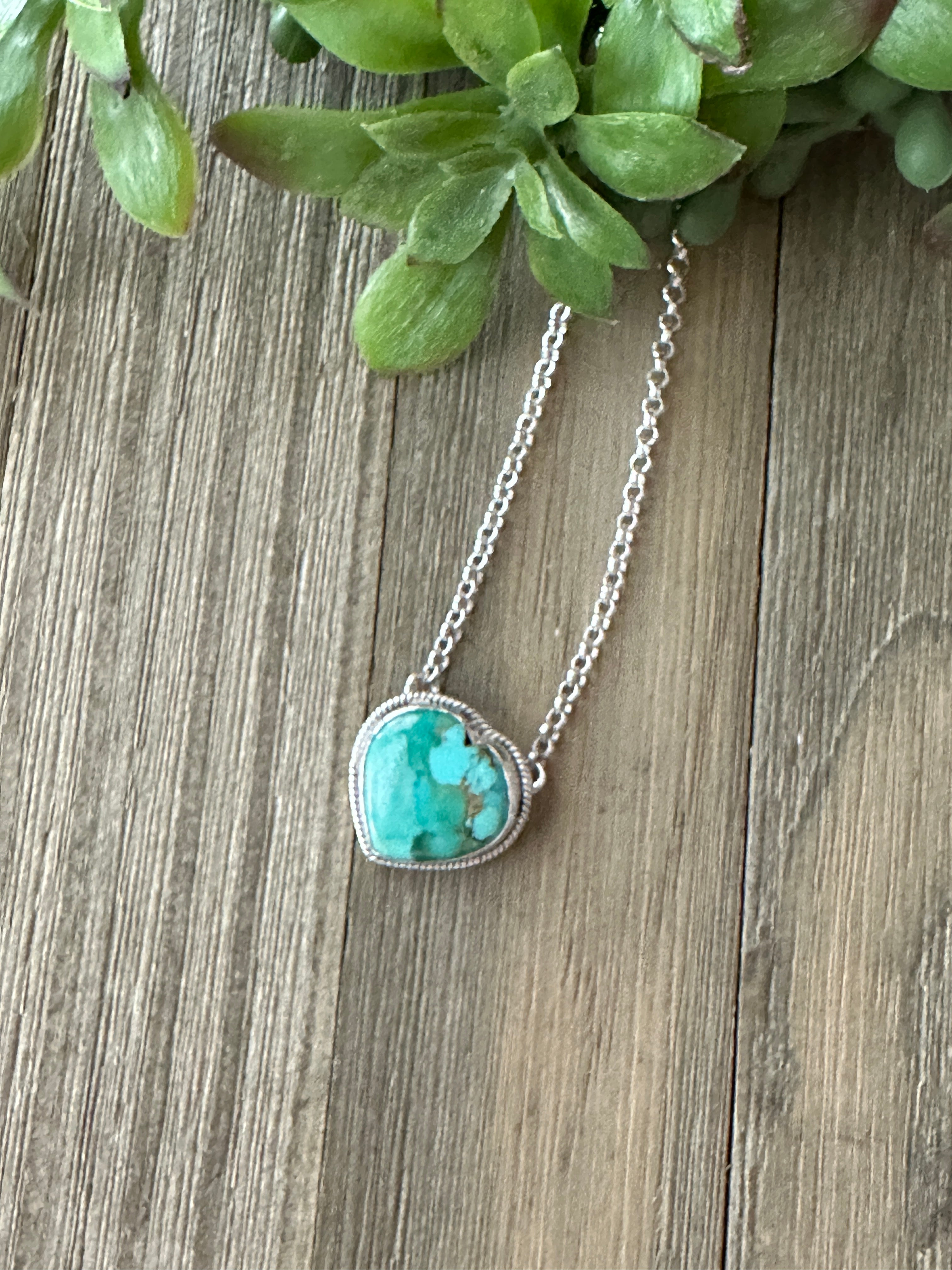 Southwest Made Turquoise & Sterling Silver Heart Necklace