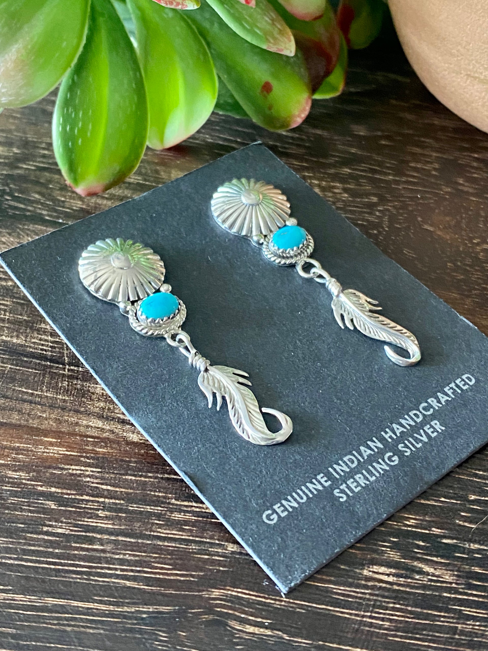 Daniel Benally Kingman Turquoise & Sterling Silver Post Dangle Earrings