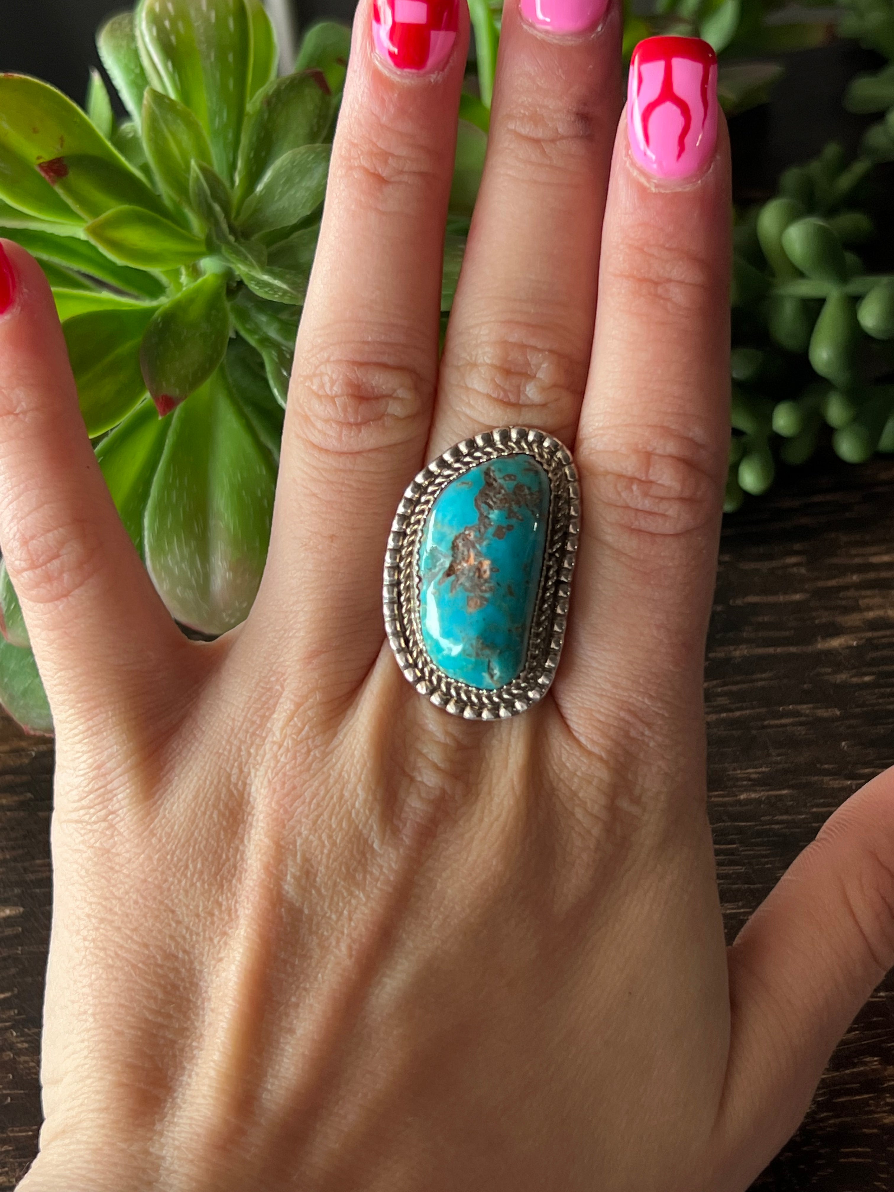 Reda Galvan Kingman Turquoise & Sterling Silver Ring Size 6.75