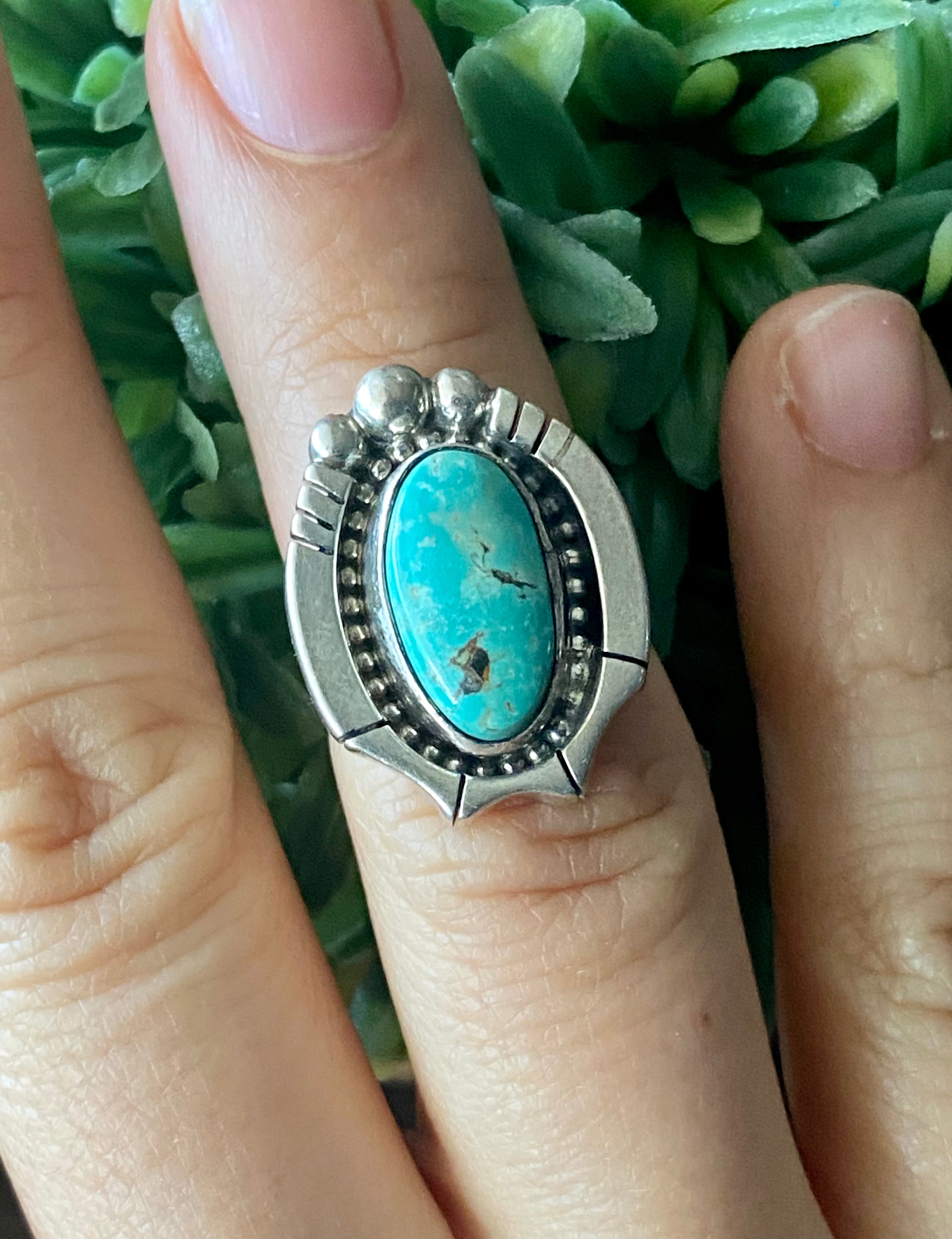 Sheila Becenti Royston Turquoise & Sterling Silver Ring Size 5.25