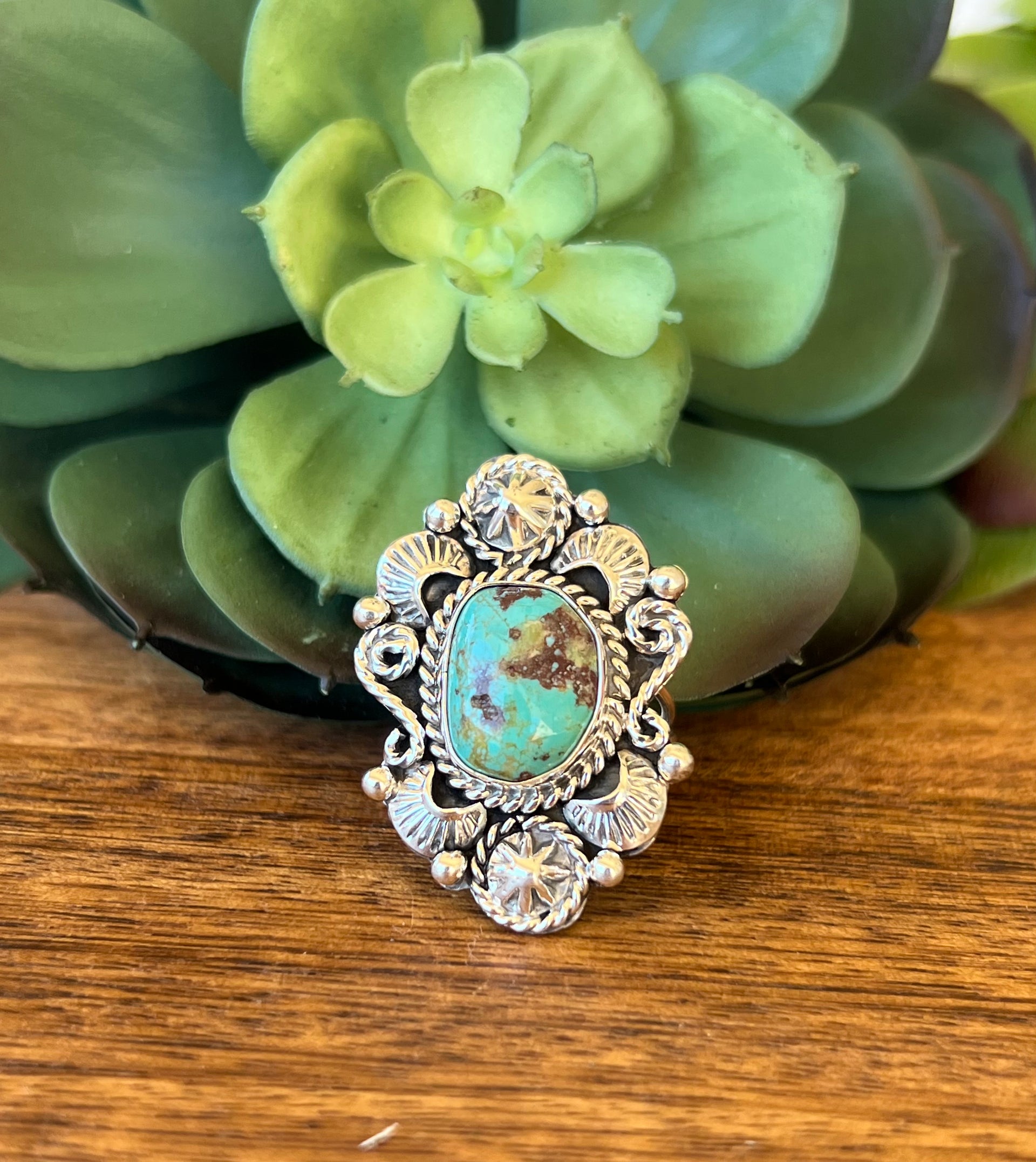 Larry Kaye Kingman Turquoise & Sterling Silver Ring Size 9.5