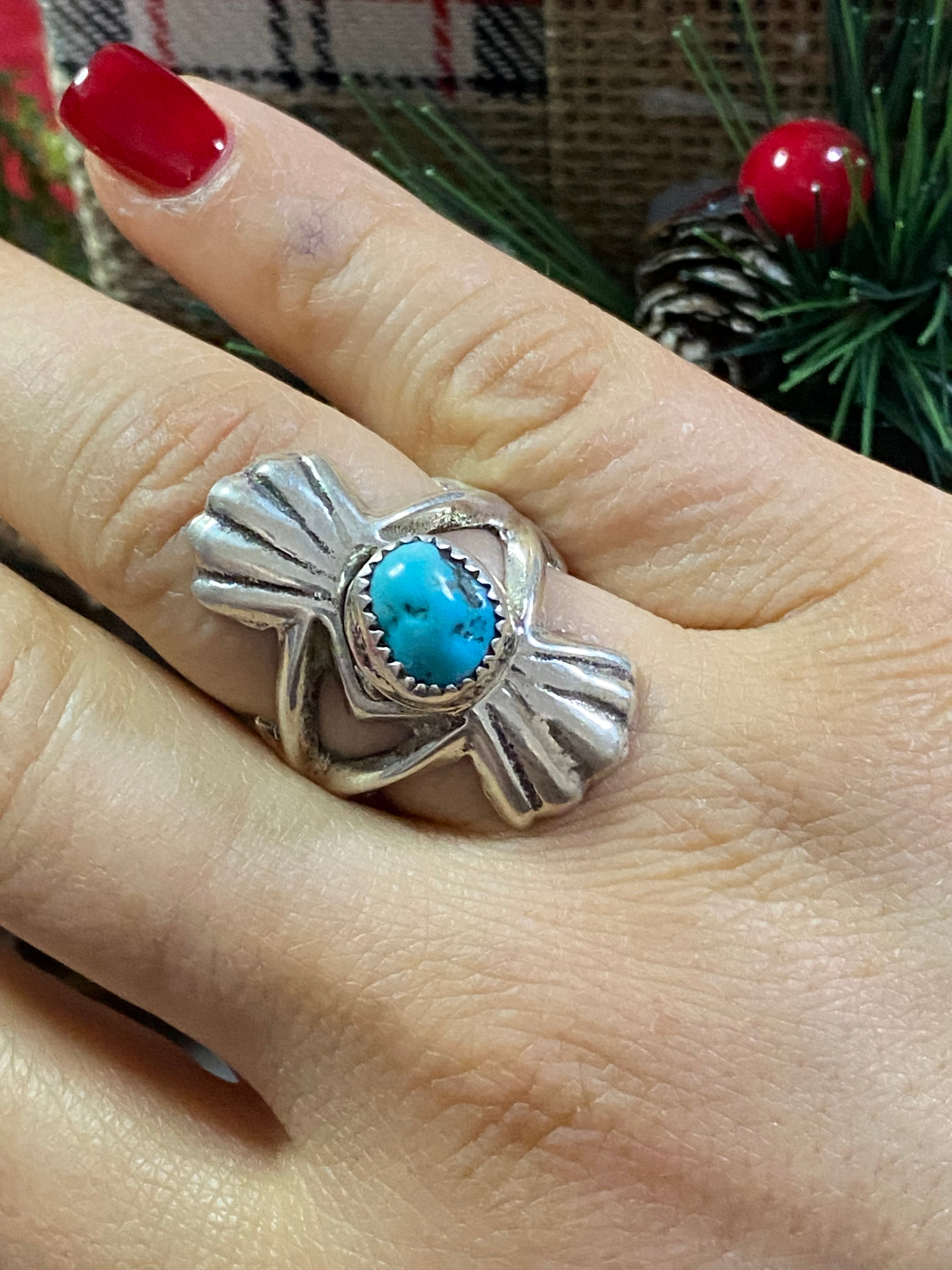 Tonya Yazzie Kingman Turquoise & Sterling Silver Ring Size 9