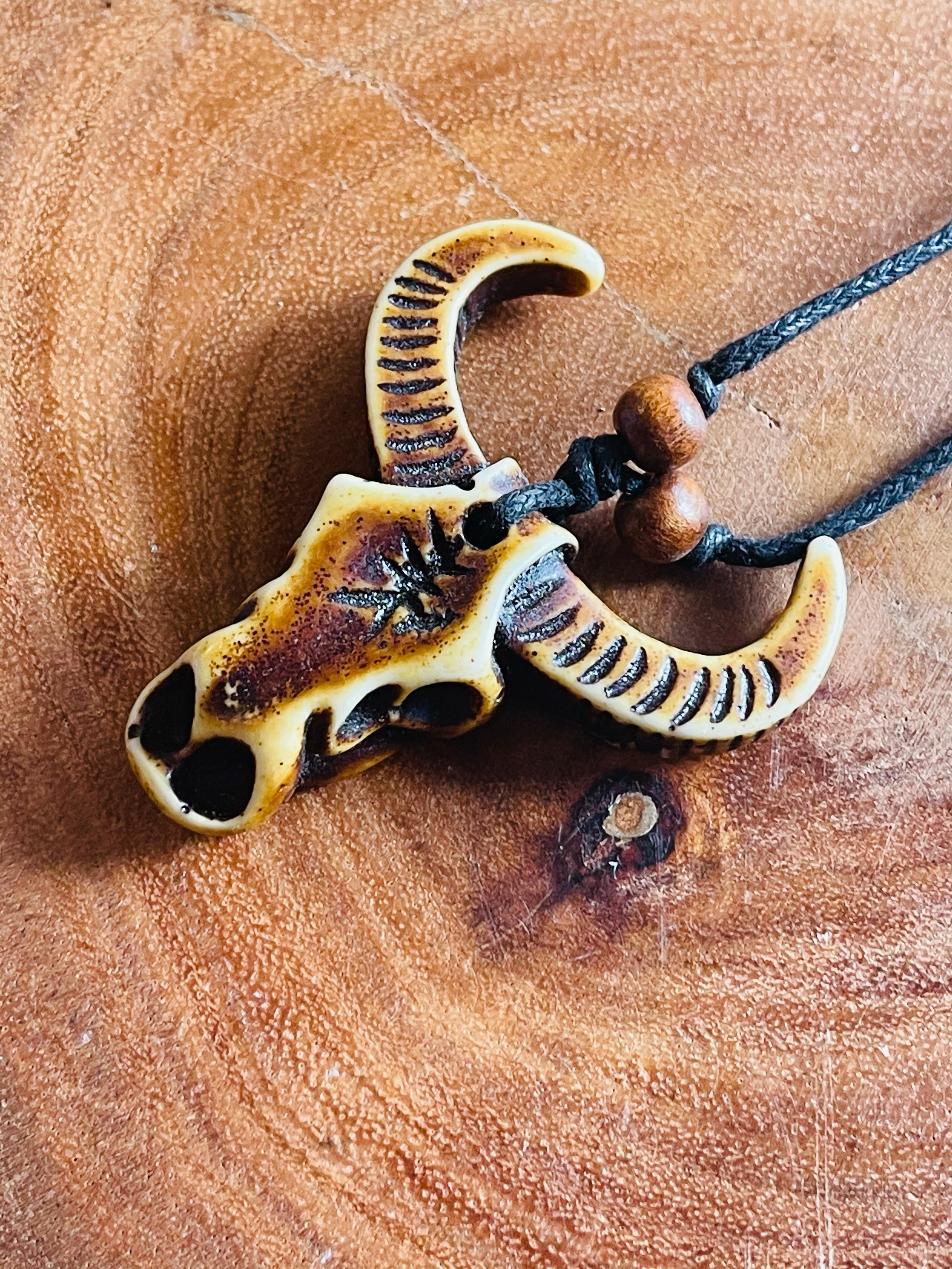 Handmade Wood Bull Pendant