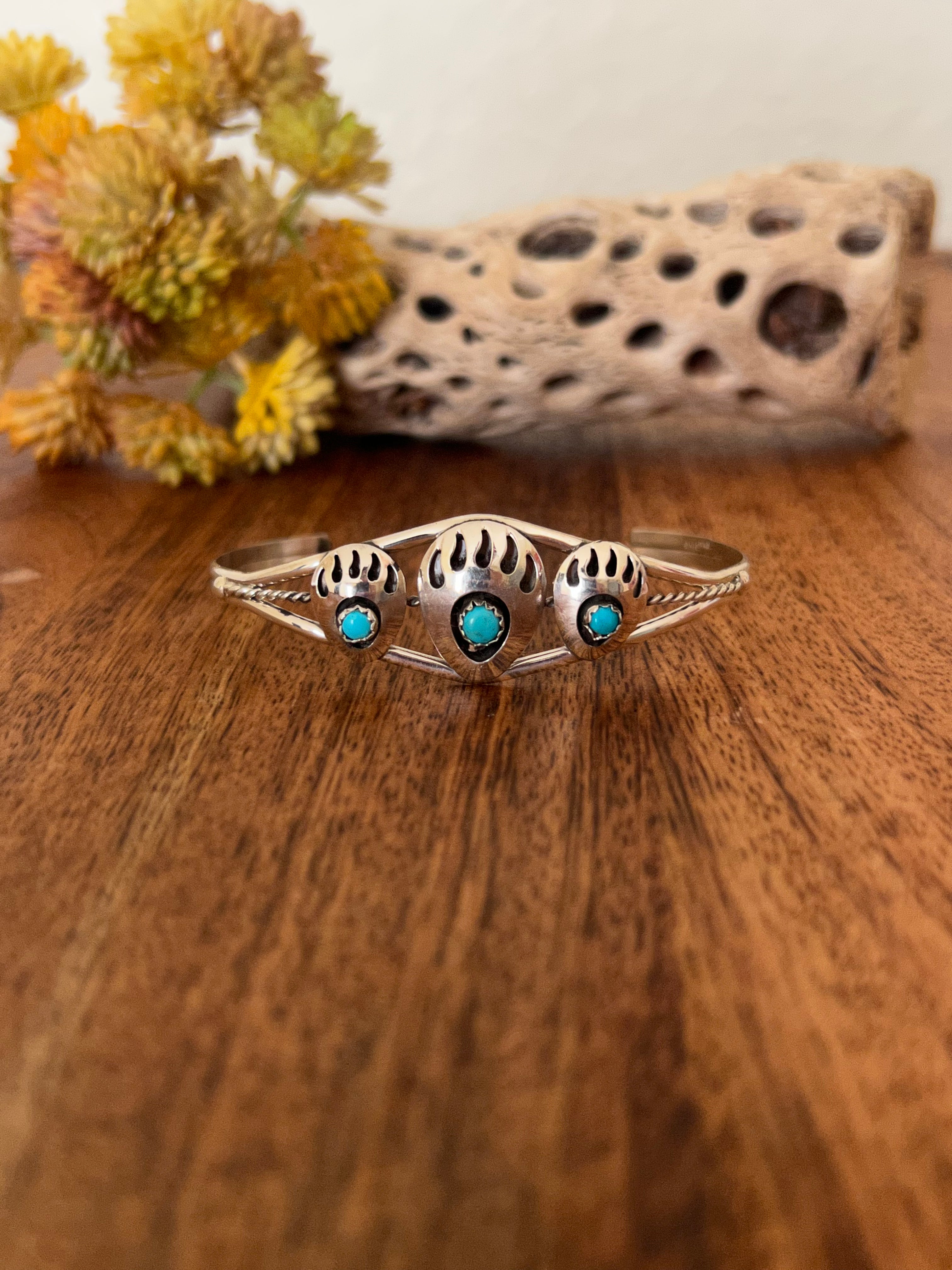 Navajo Made Sterling Silver Bear Claw Cuff Bracelet