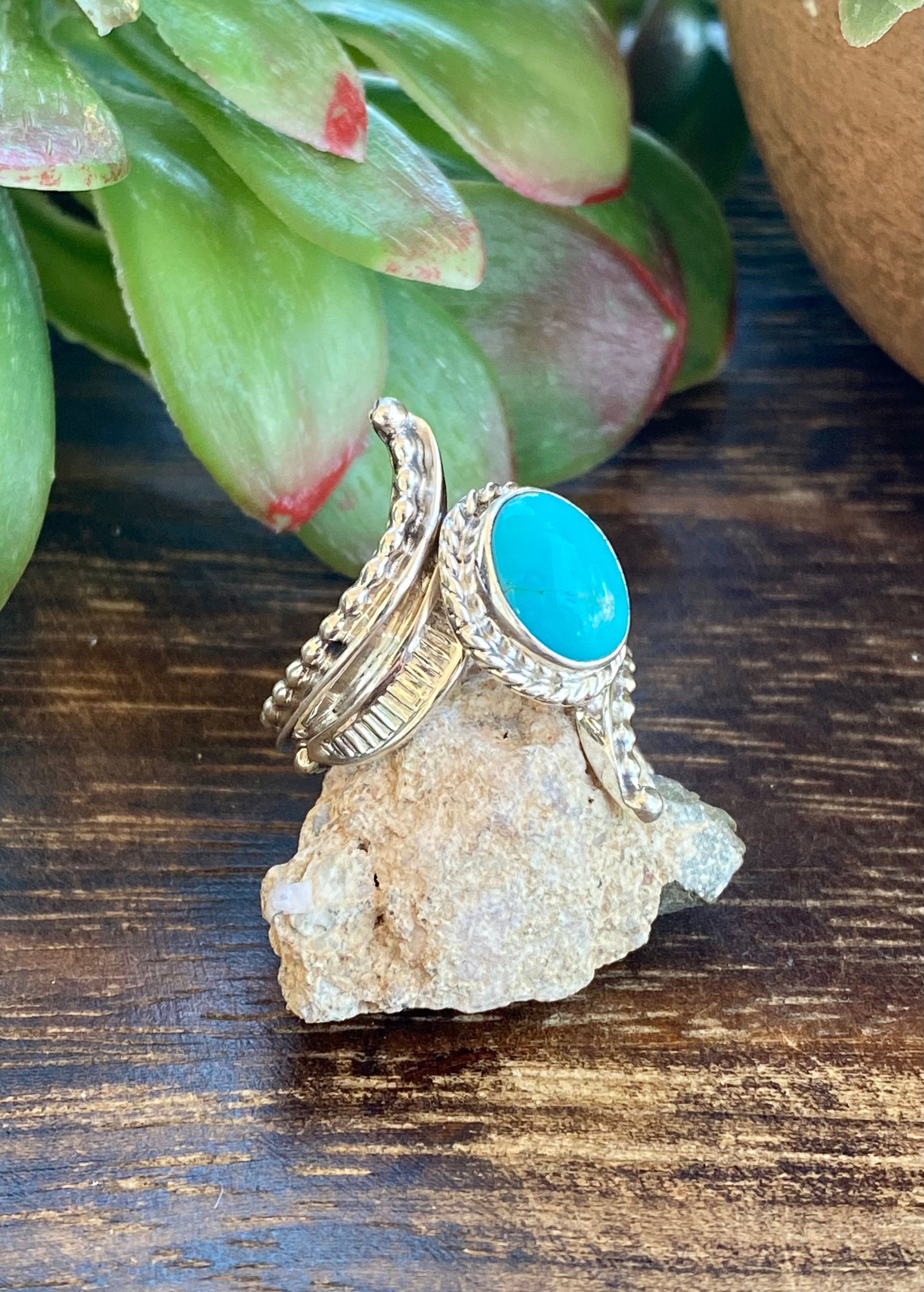 Navajo Made Kingman Turquoise & Sterling Silver Ring