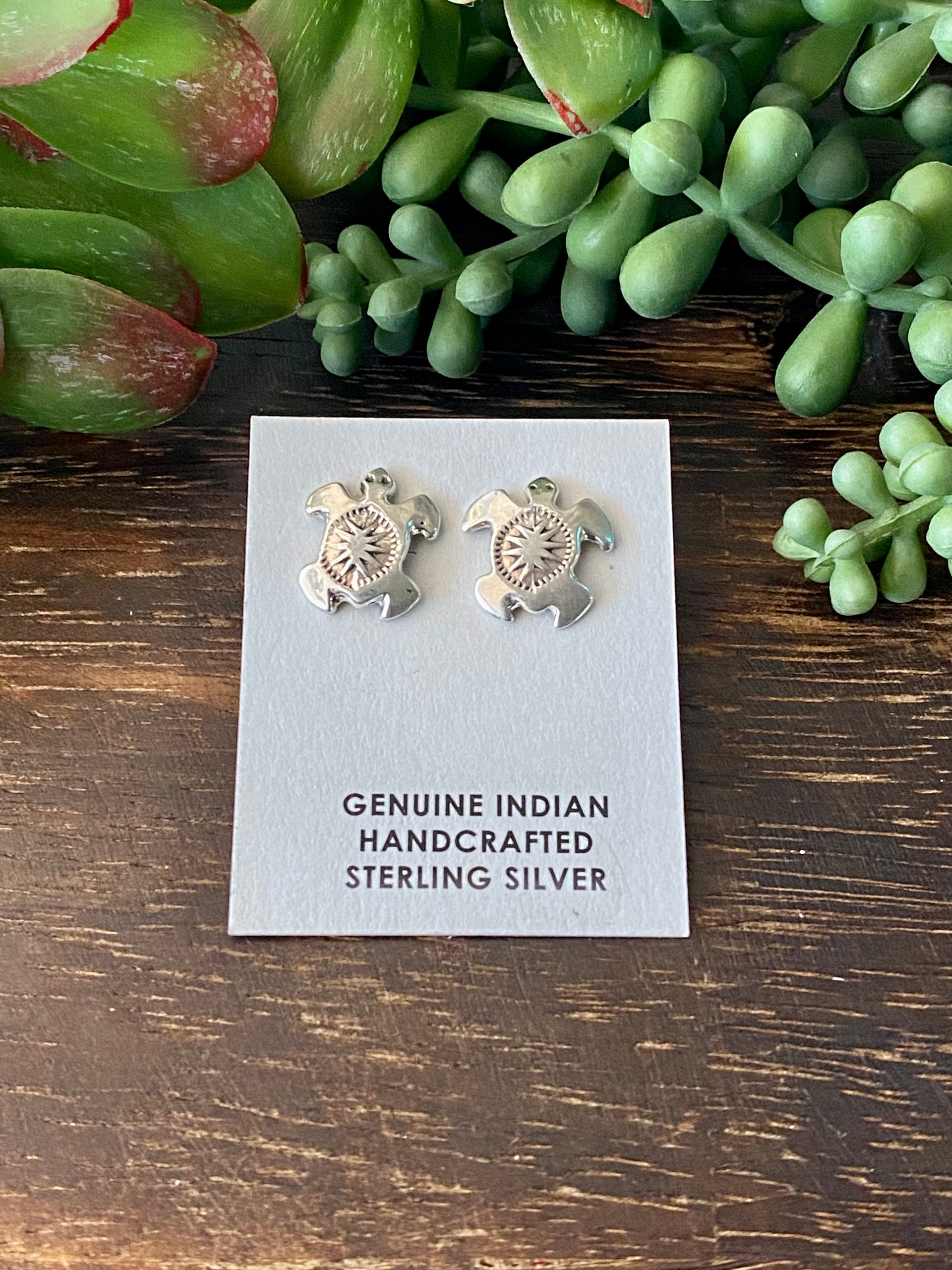 Navajo Made Sterling Silver Turtle Post Earrings