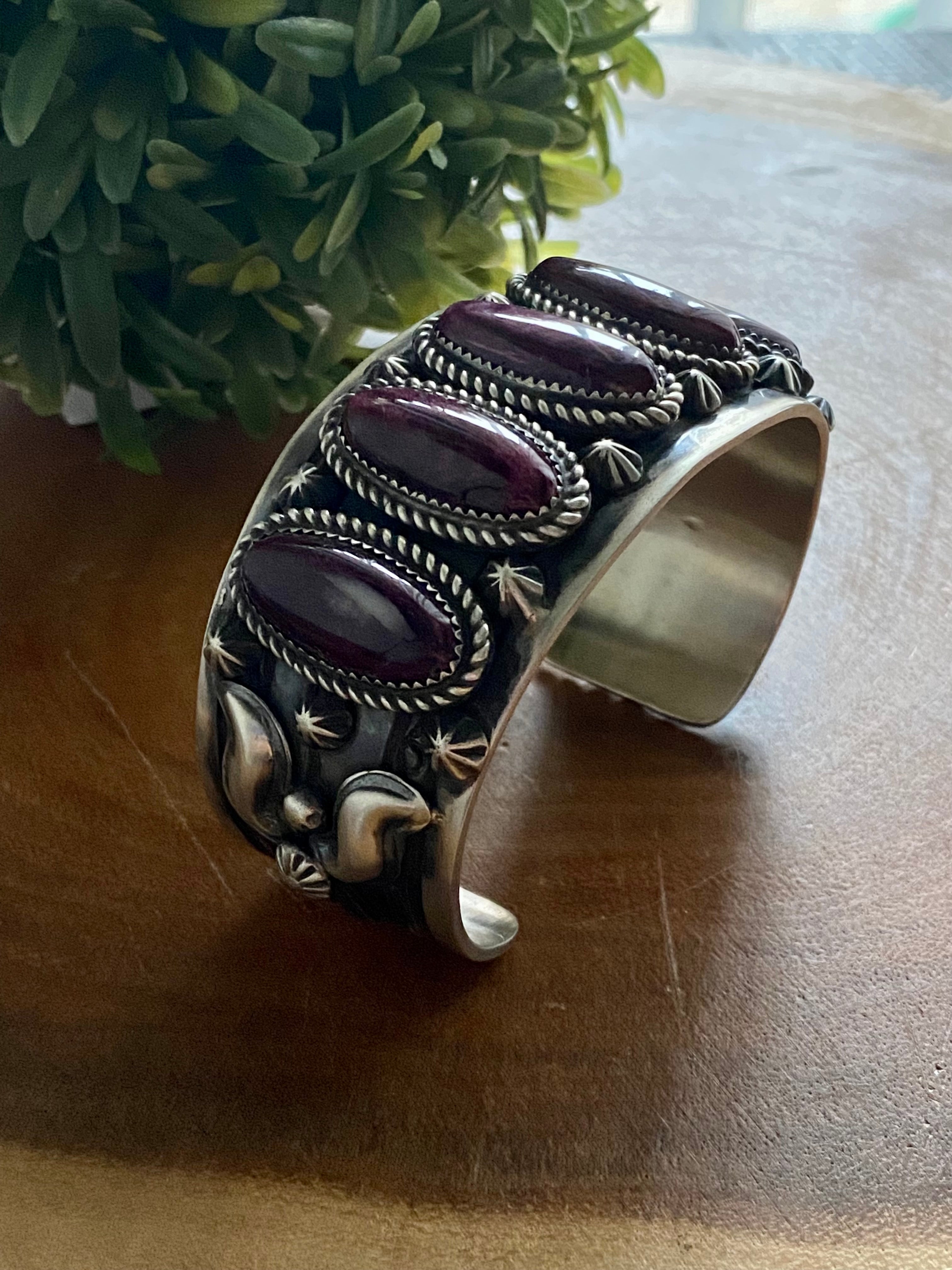 Tony Yazzie Purple Spiny & Sterling Silver Cuff Bracelet
