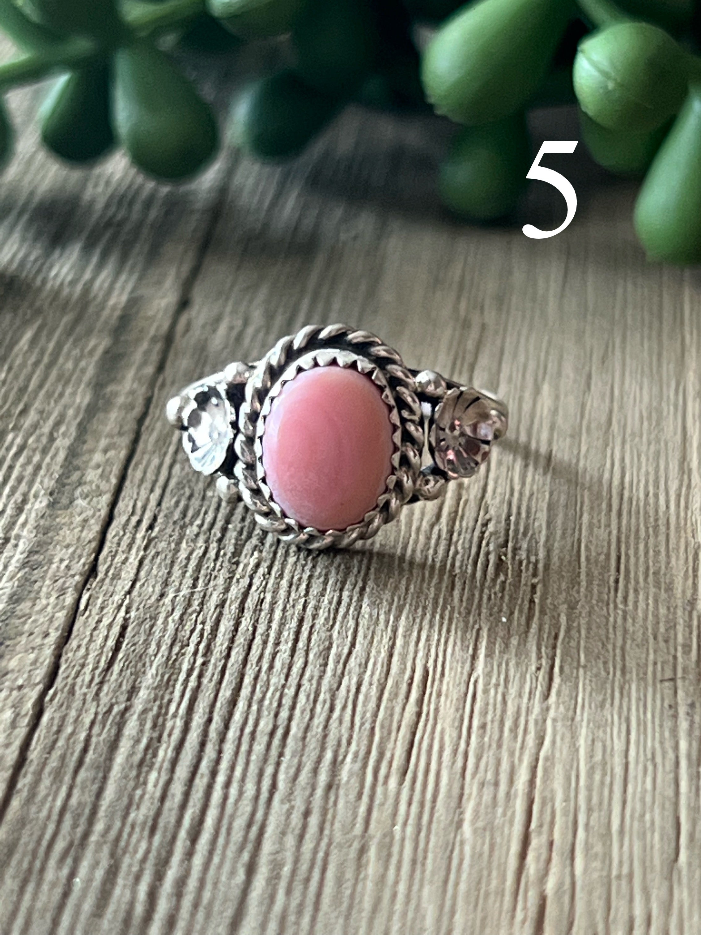 Navajo Made Pink Conch & Sterling Silver Ring