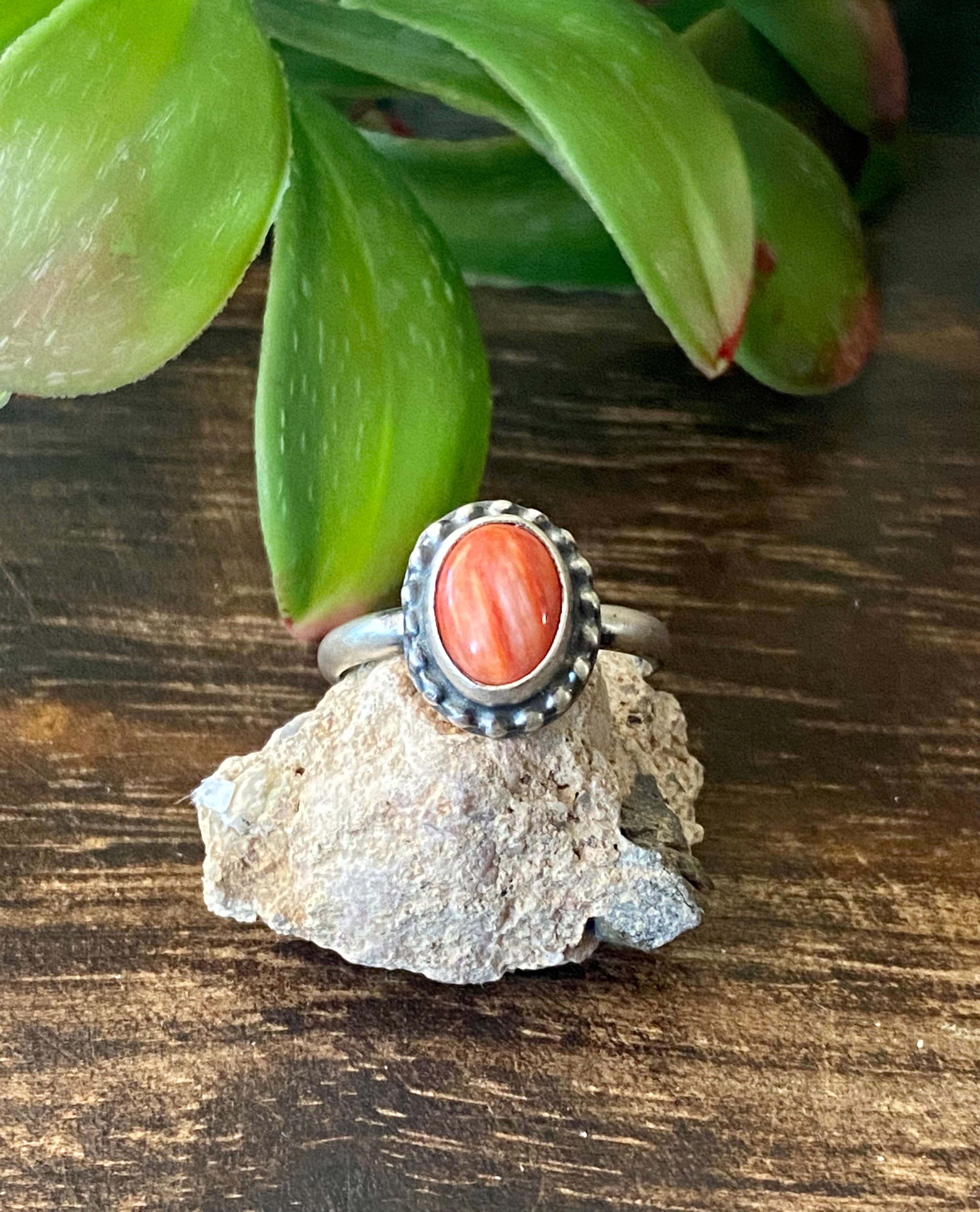 Navajo Made Red Spiny Oys & Sterling Silver Rings