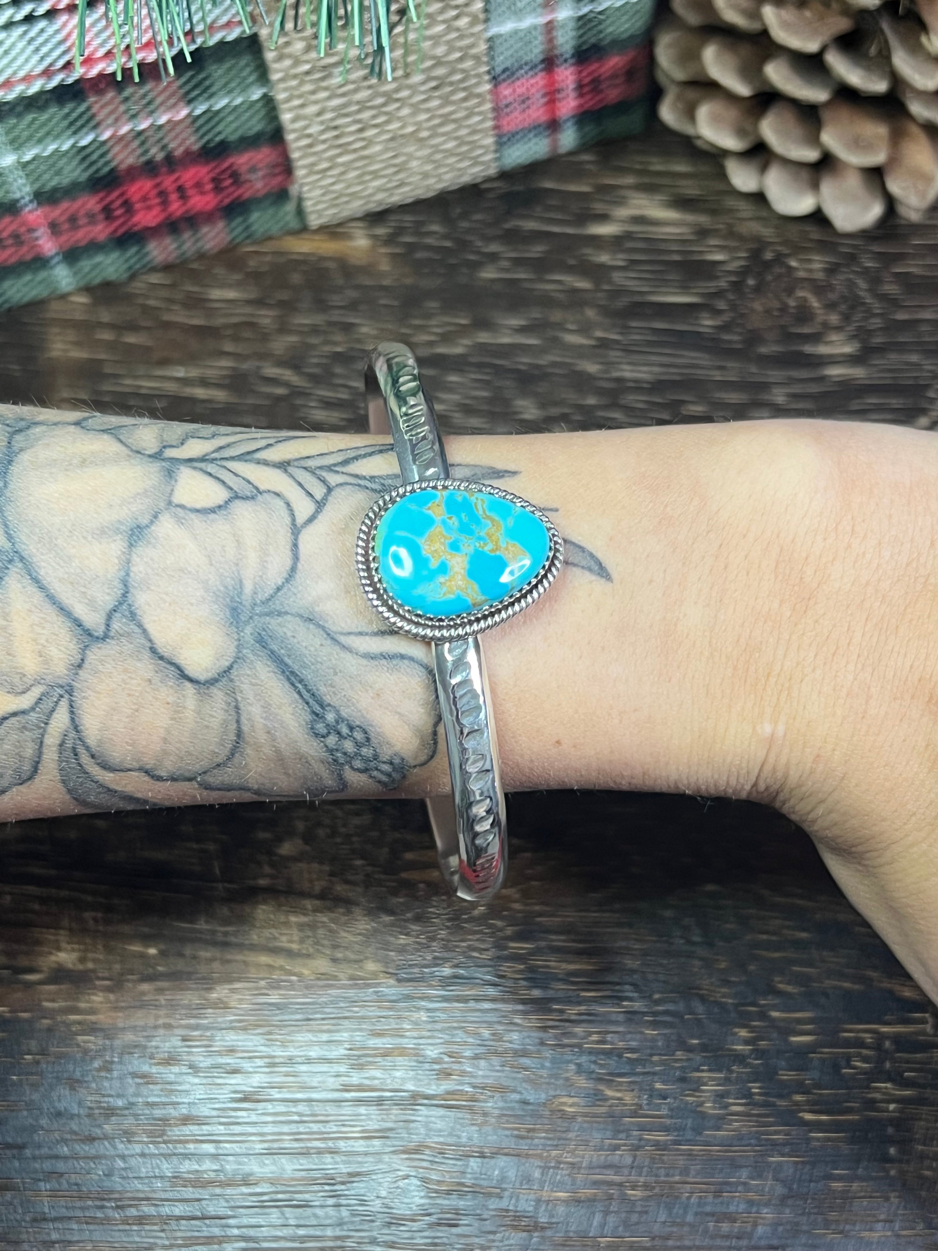 #10 Southwest Made Kingman Turquoise & Sterling Silver Cuff Bracelet