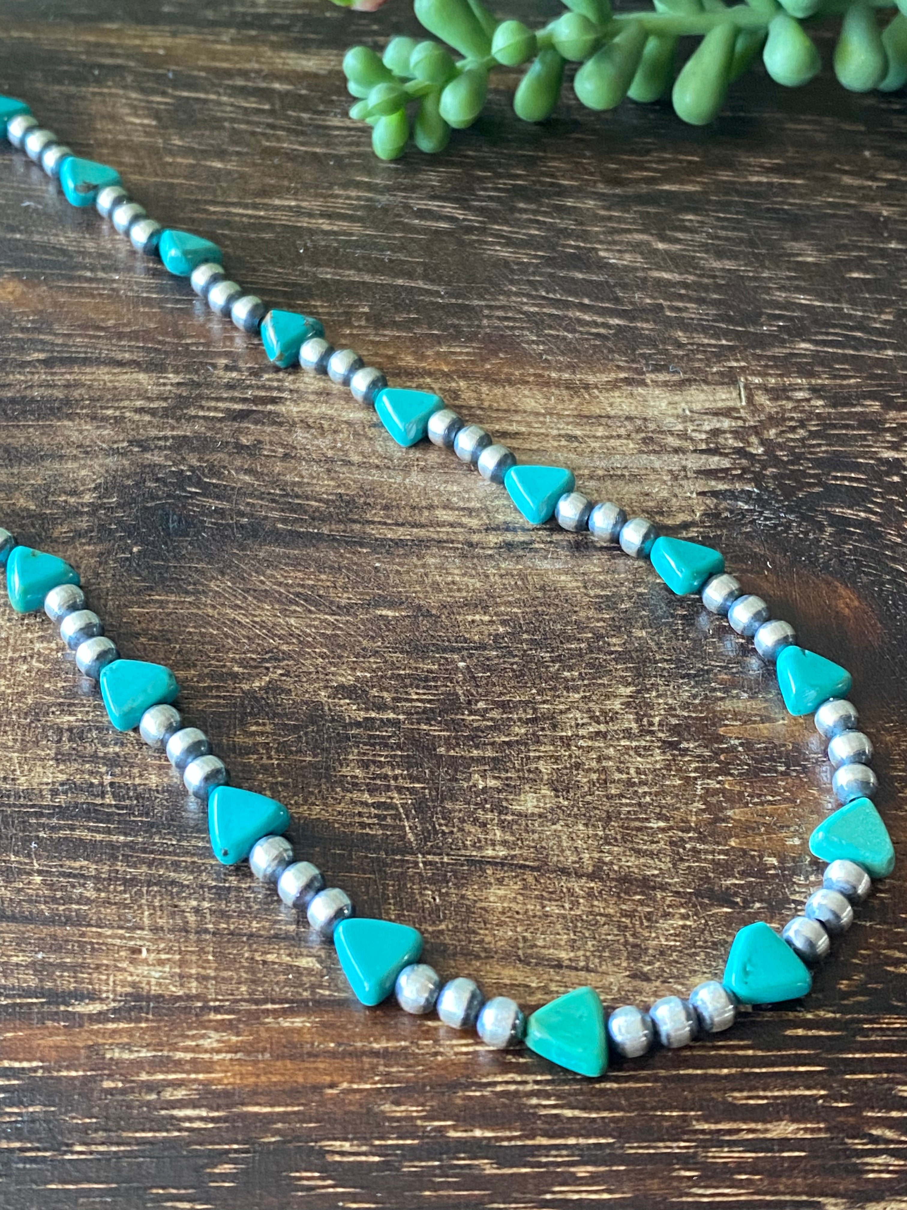 Navajo Strung Kingman Turquoise & Sterling Silver Pearl Necklace