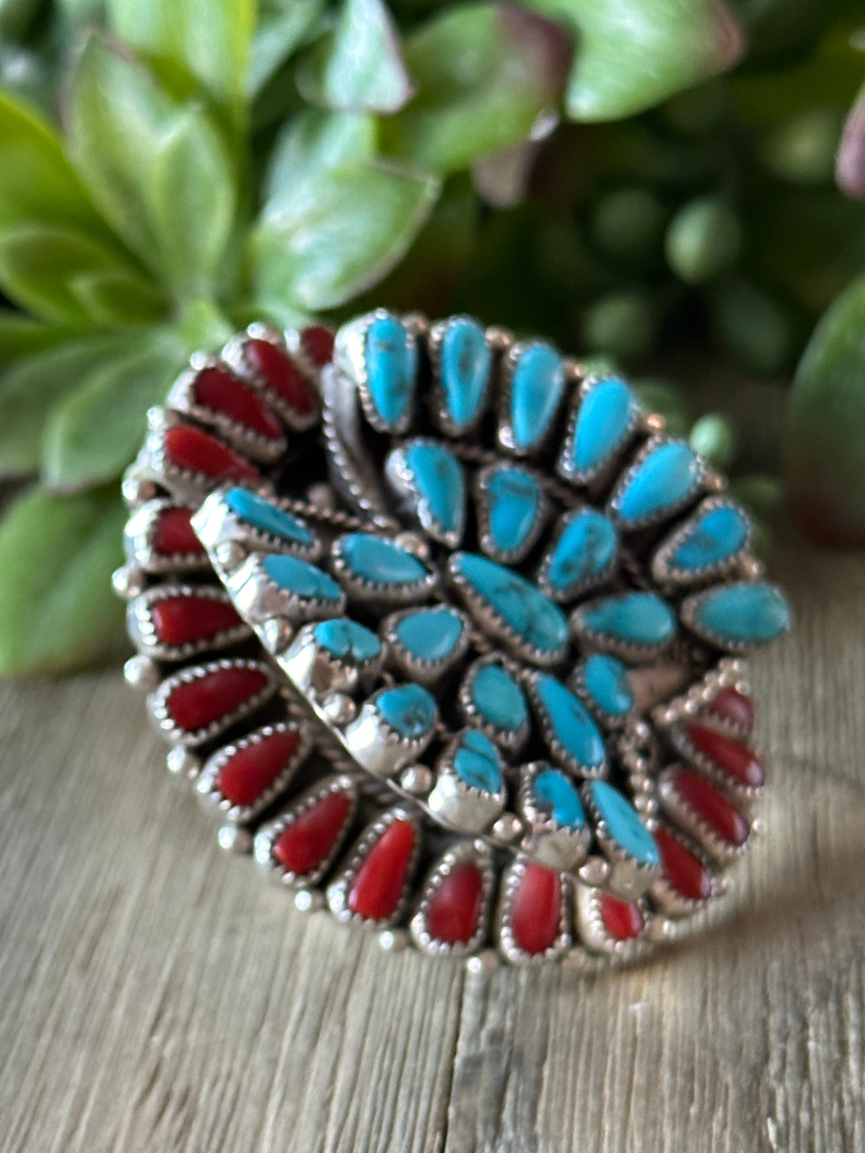 Navajo Made Multi Stone & Sterling Silver Butterfly Cluster Adjustable Ring