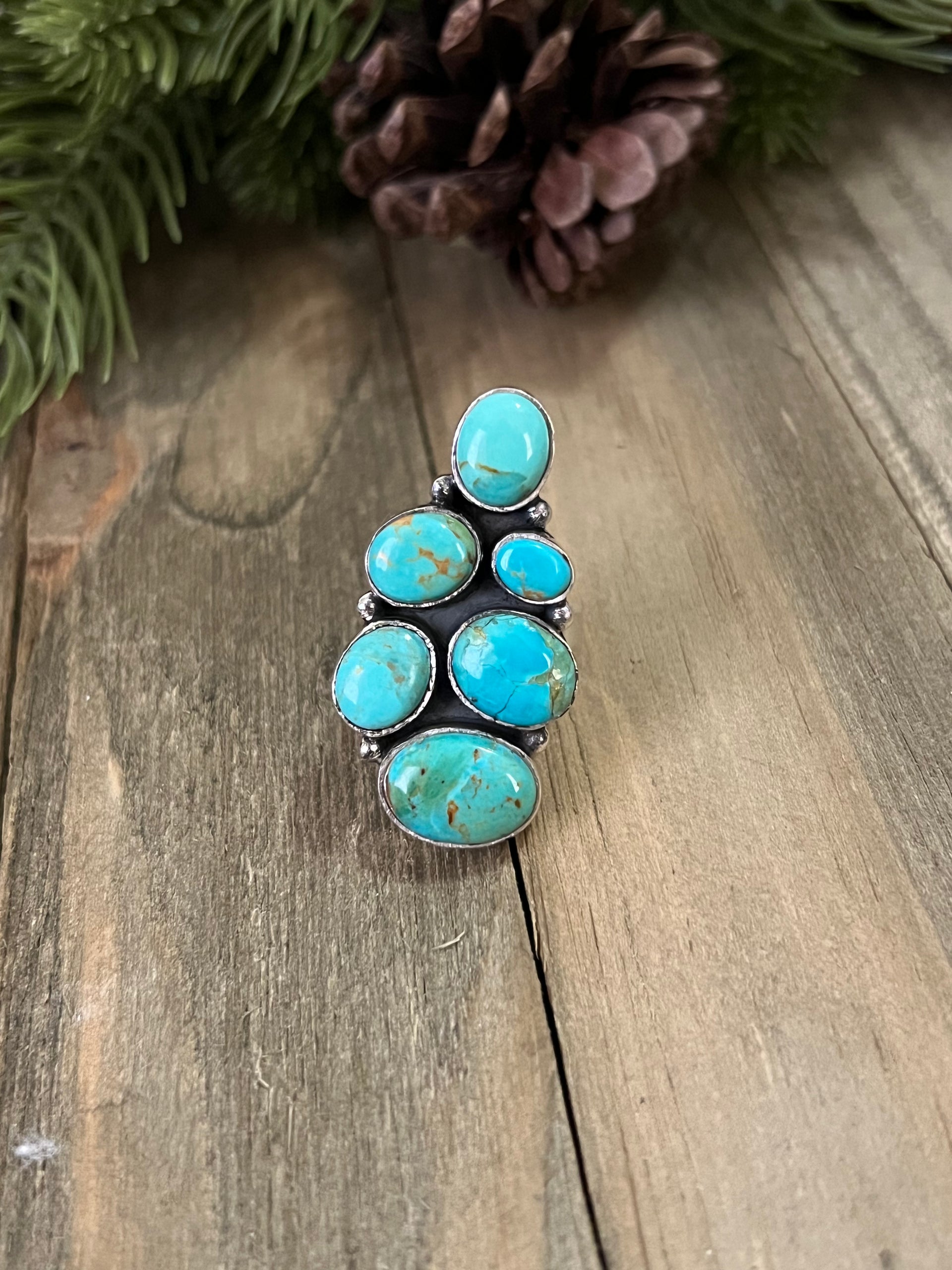 Southwest Made Kingman Turquoise & Sterling Silver Adjustable Ring