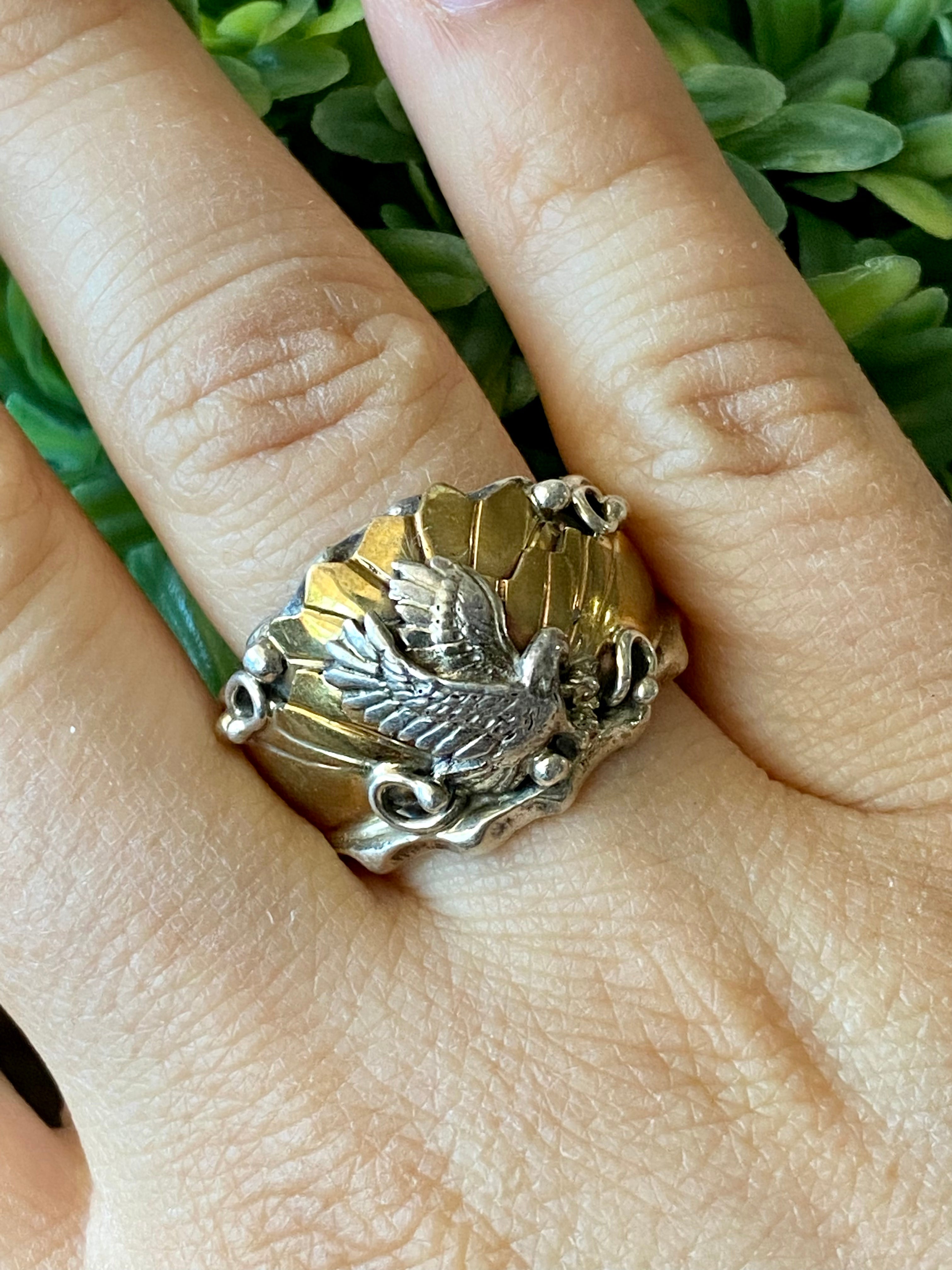 Navajo Made Sterling Silver Men’s Eagle Ring Size 11.75