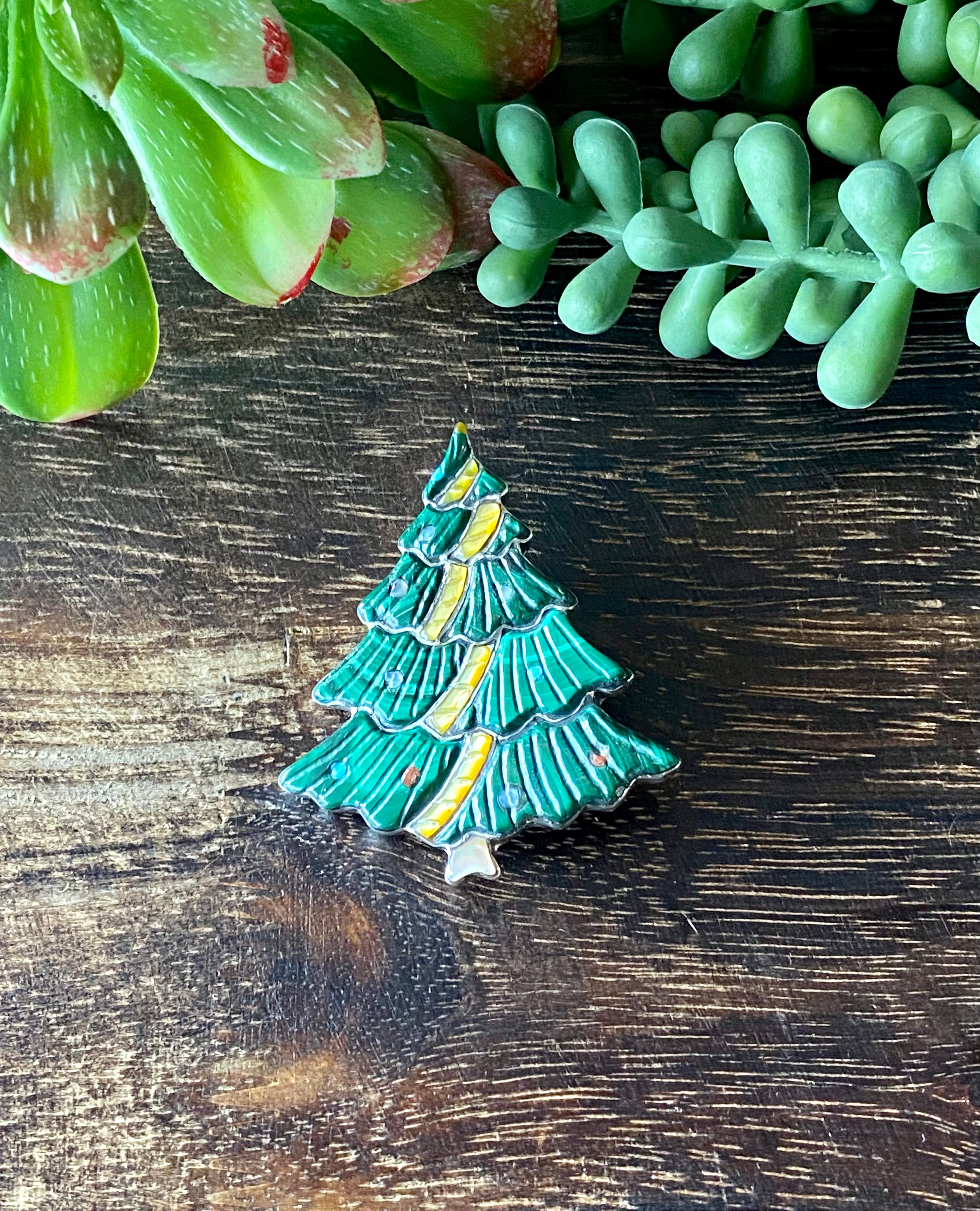 Navajo Made Multi Stone & Sterling Silver Inlay Christmas Tree Pin/Pendant