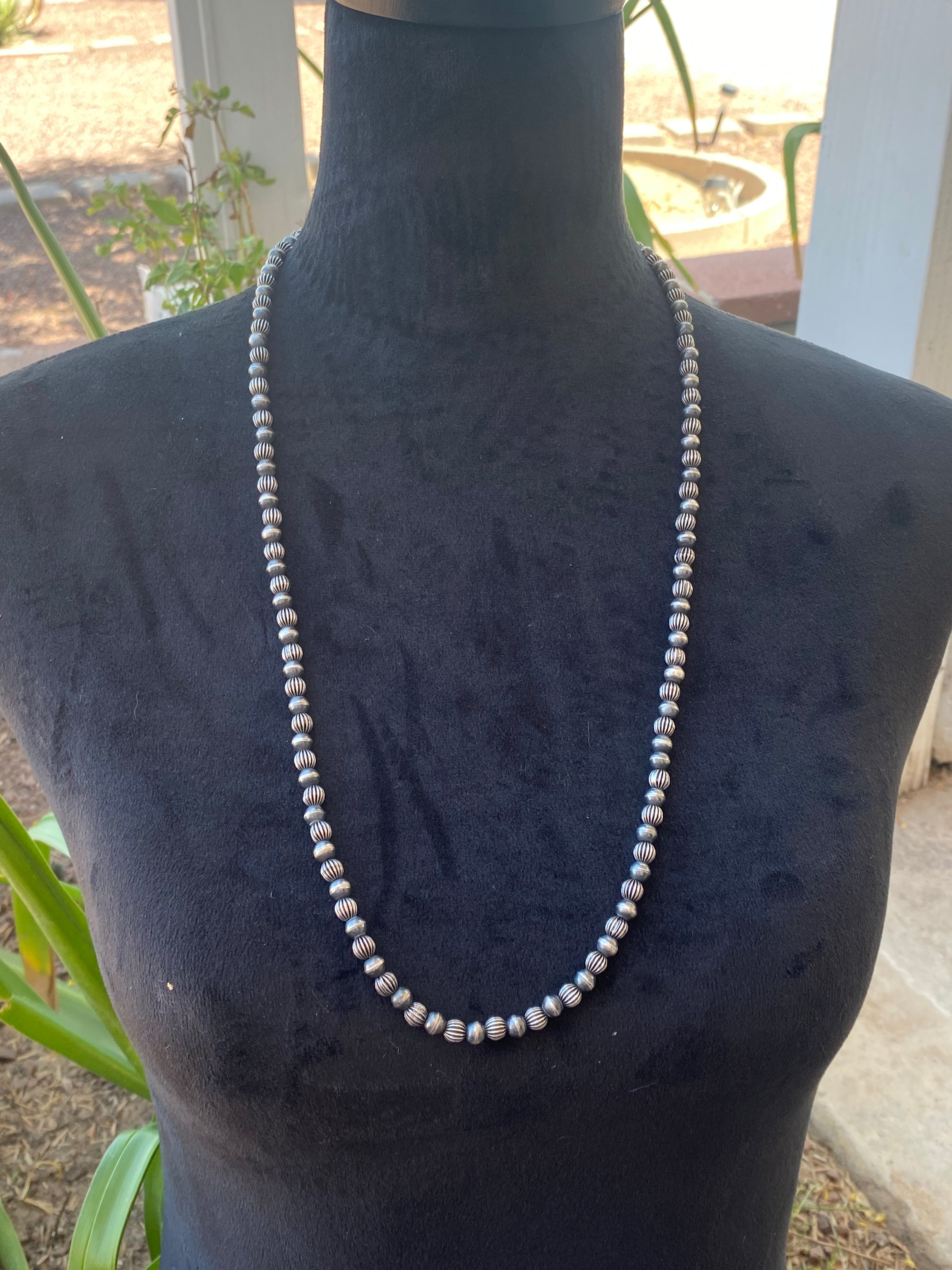 Handmade Navajo Sterling Silver Pearl Necklace 30 Inch