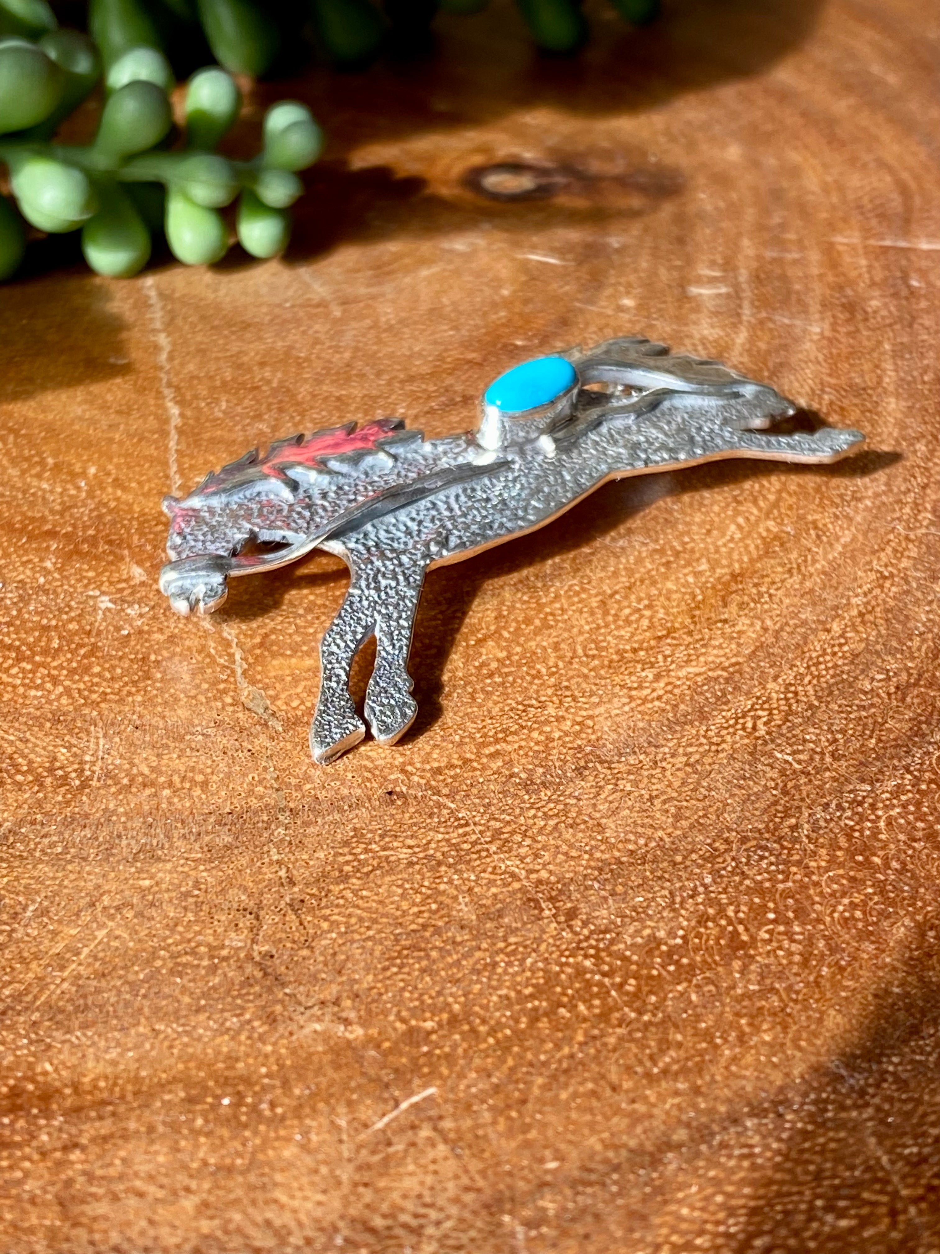 Elouise Kee Kingman Turquoise & Sterling Silver Horse Pin