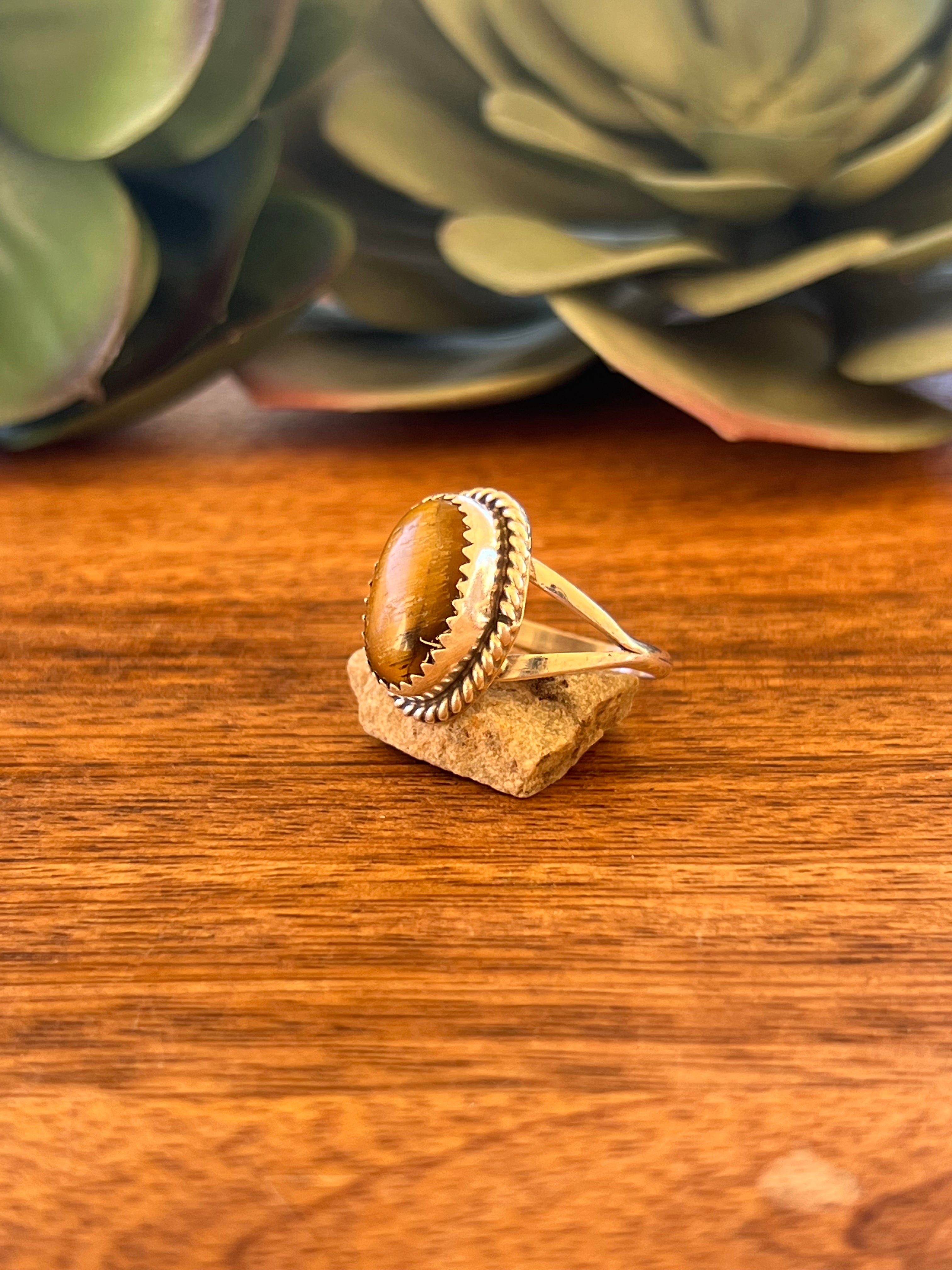 Navajo Made Tiger Eye & Sterling Silver Ring Size 7.5