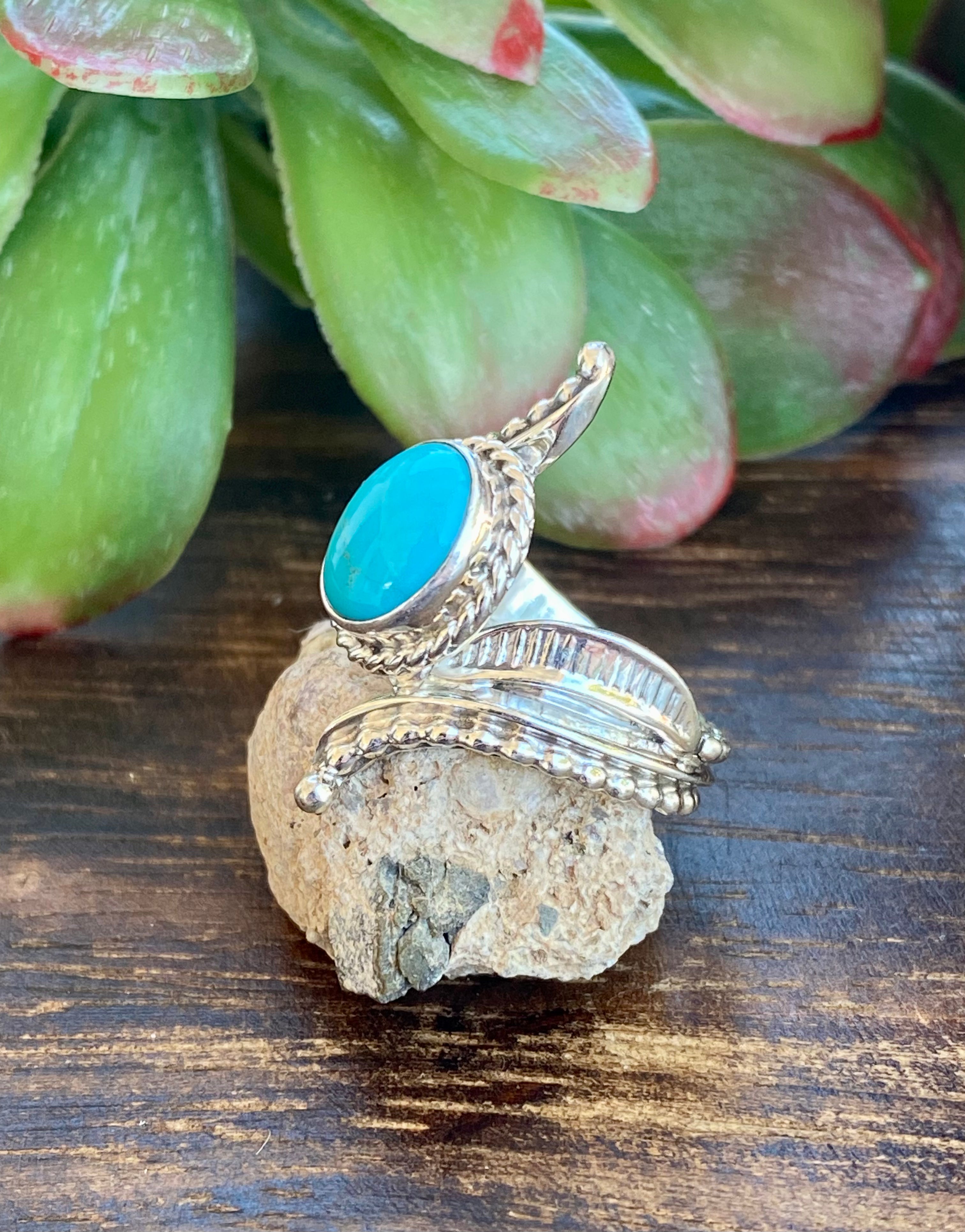 Navajo Made Kingman Turquoise & Sterling Silver Ring