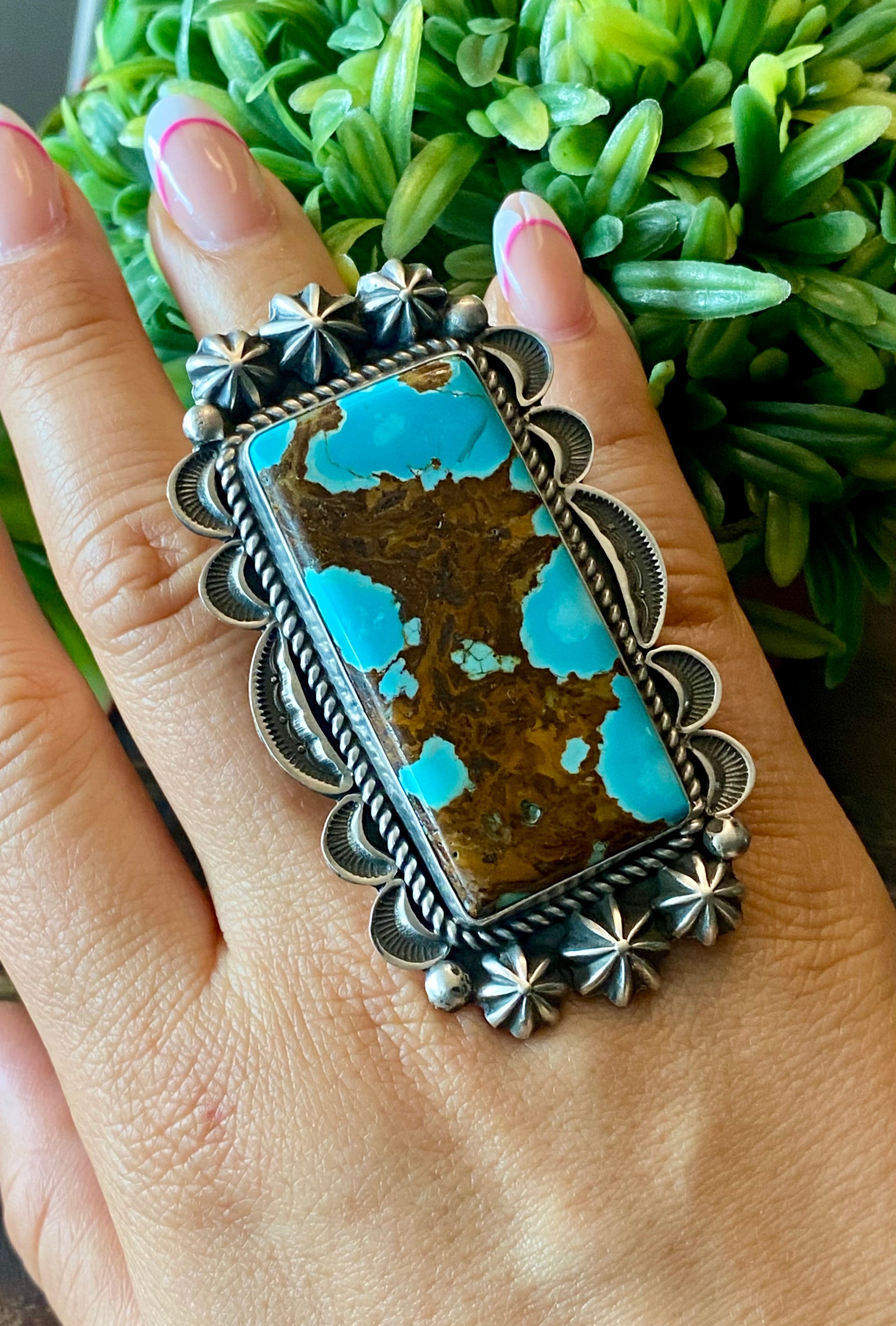 Alex Sanchez Natural #8 Turquoise & Sterling Silver Ring Size 7.5