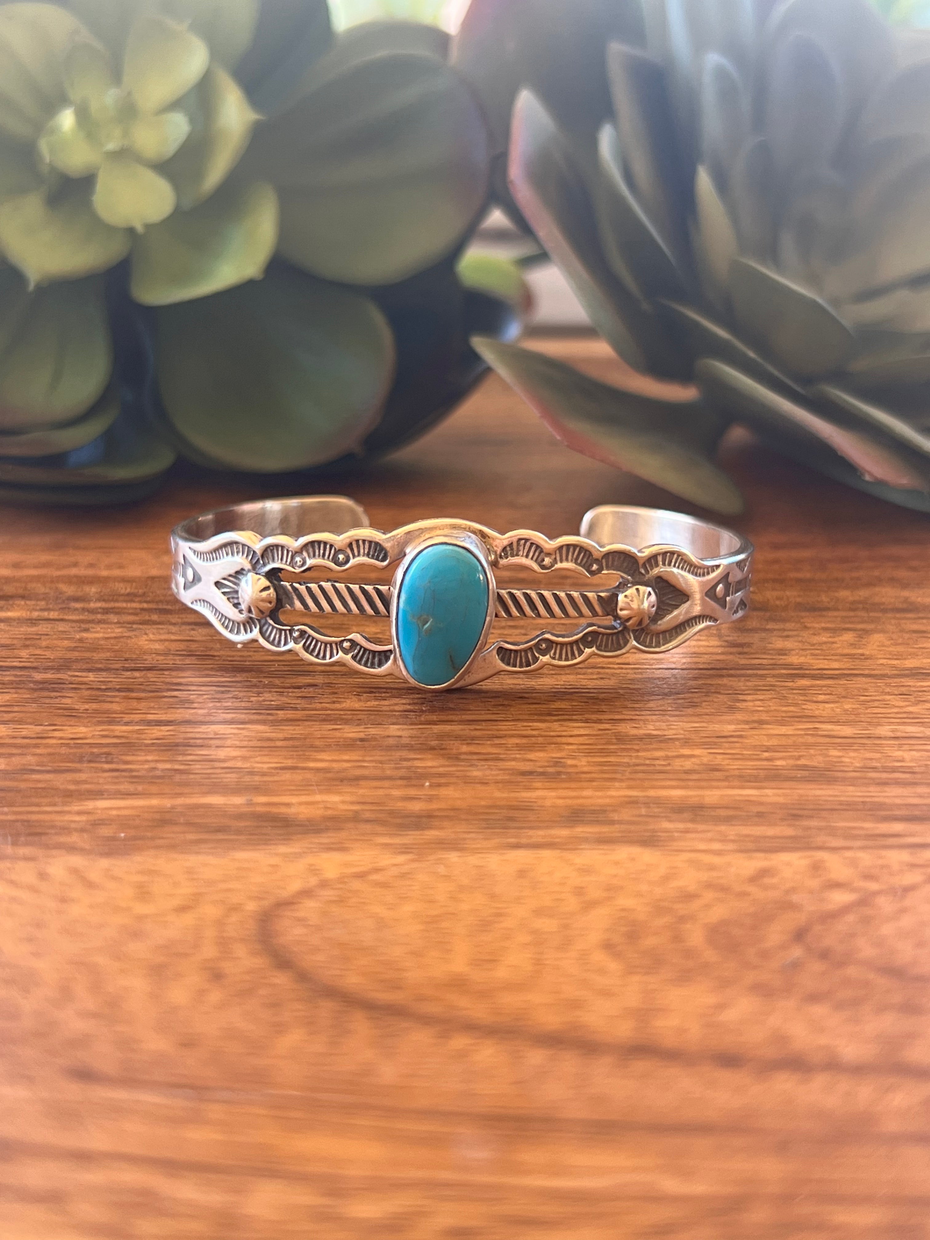 Navajo Made Kingman Turquoise & Sterling Silver Cuff Bracelet