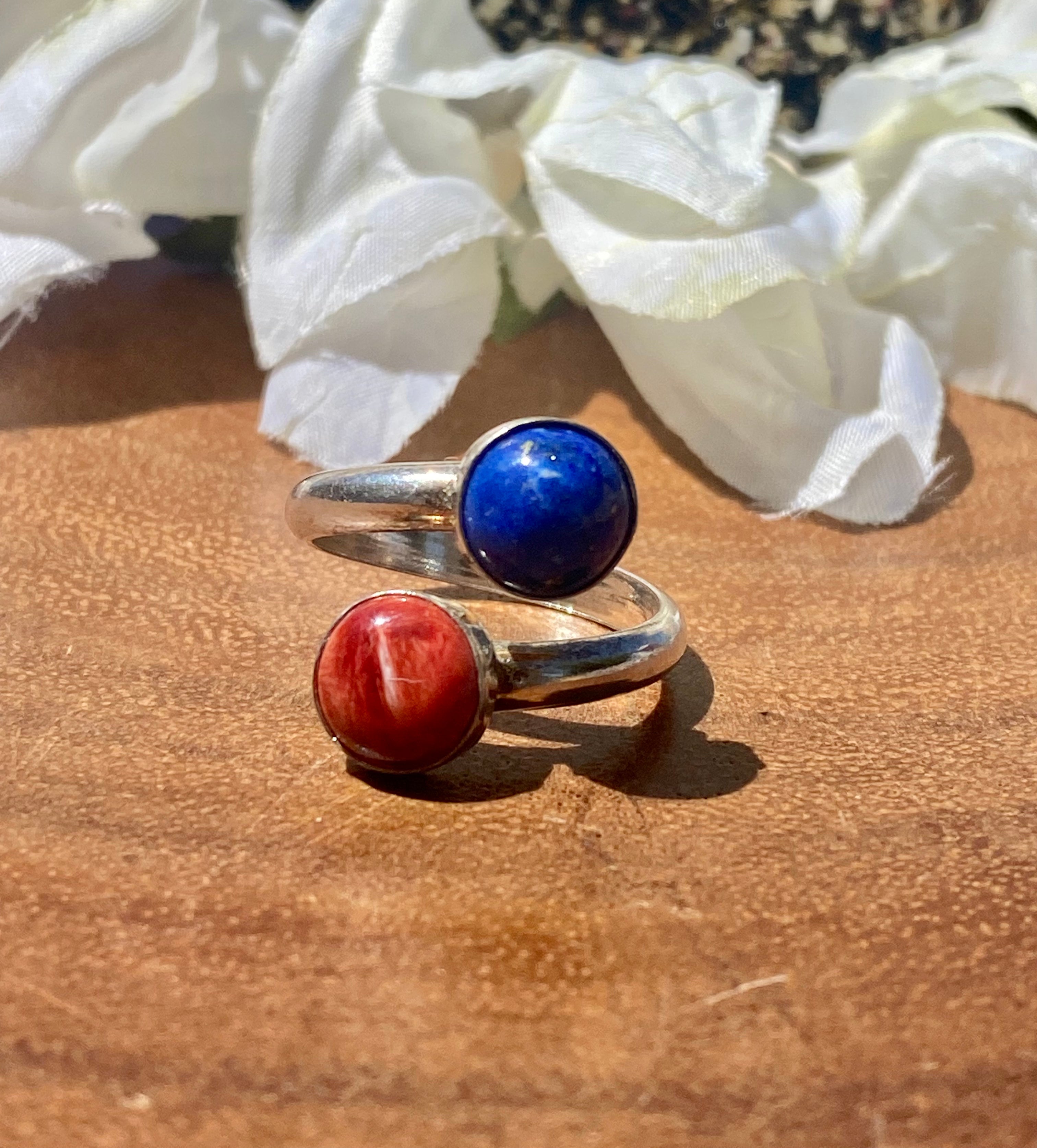 Dorothy Yazzie Lapis & Spiny Oyster Sterling Silver Adjustable Ring Size 7