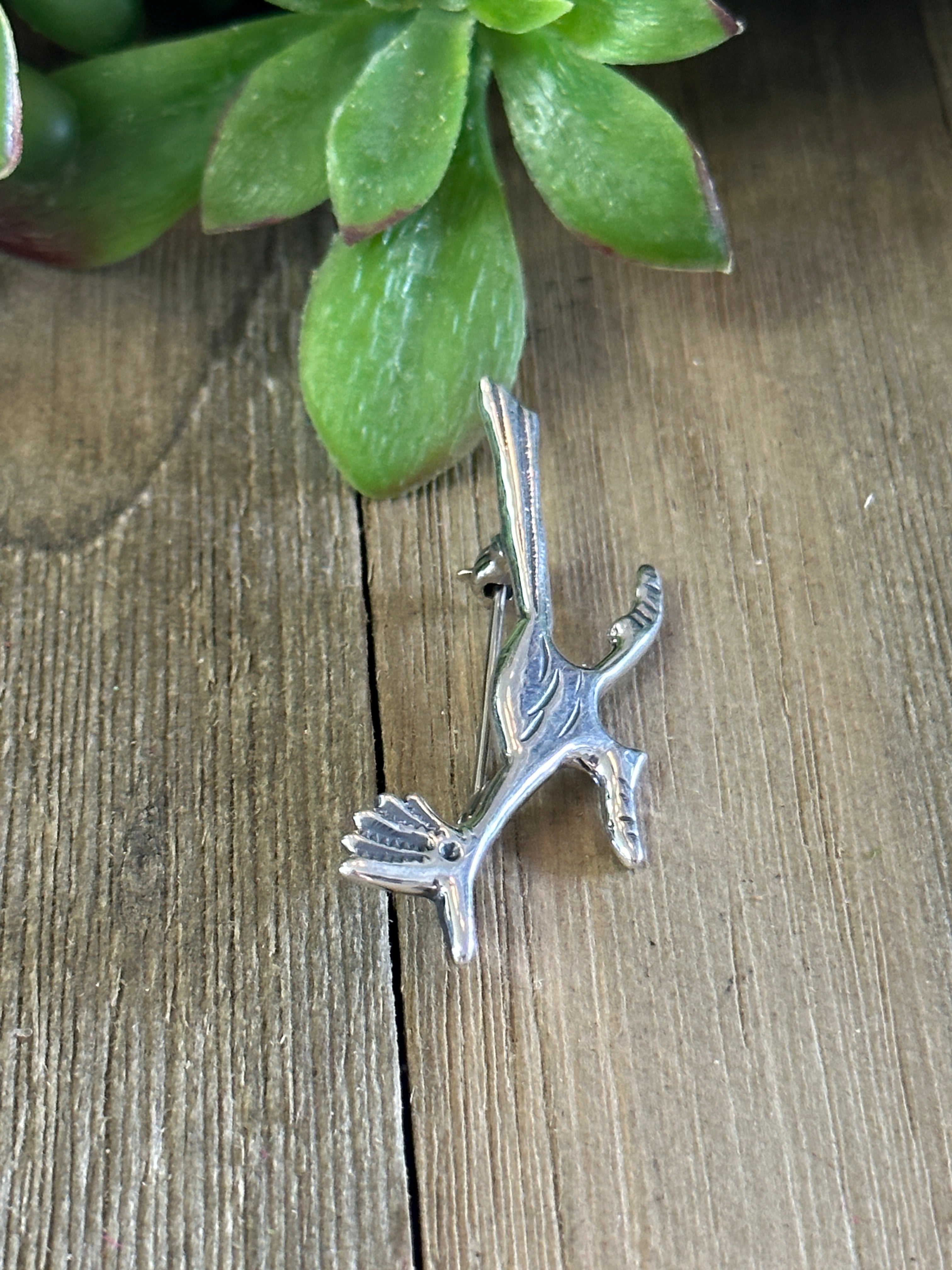 Navajo Made Sterling Silver Roadrunner Pin