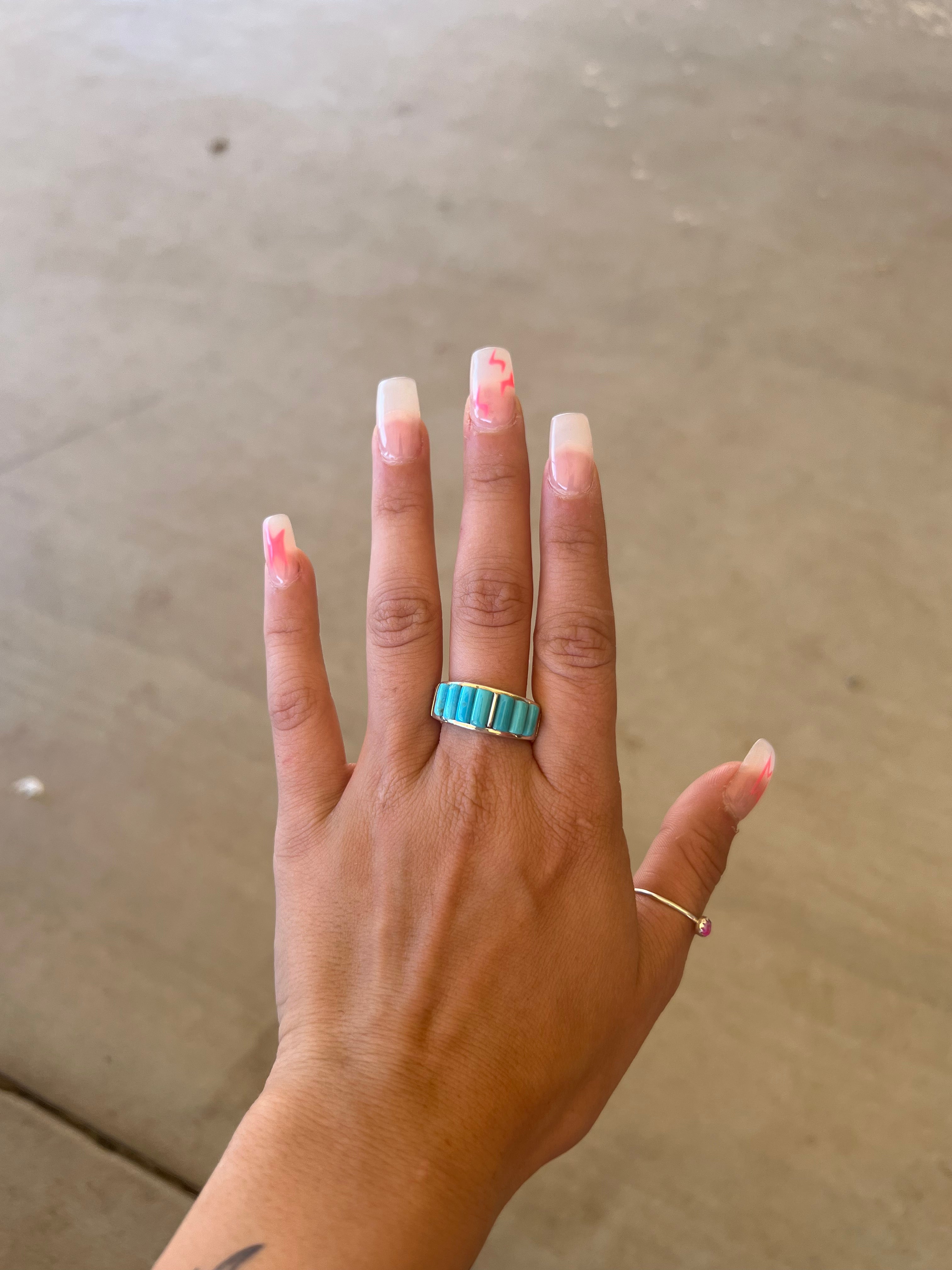 Allen Lee Kingman Turquoise & Sterling Silver Inlay Ring Size 9.5