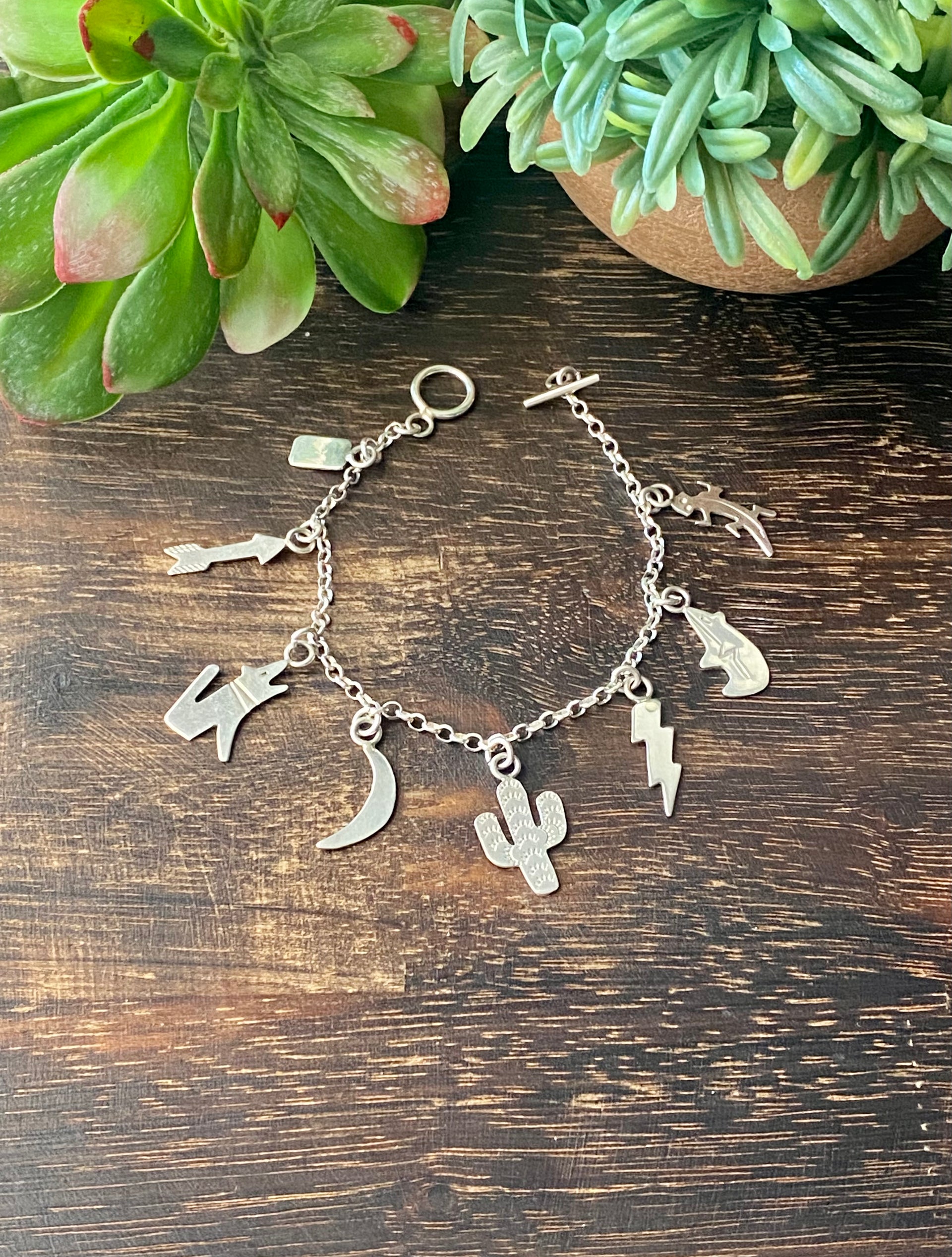 Navajo Made Sterling Silver Trinket Link Bracelet