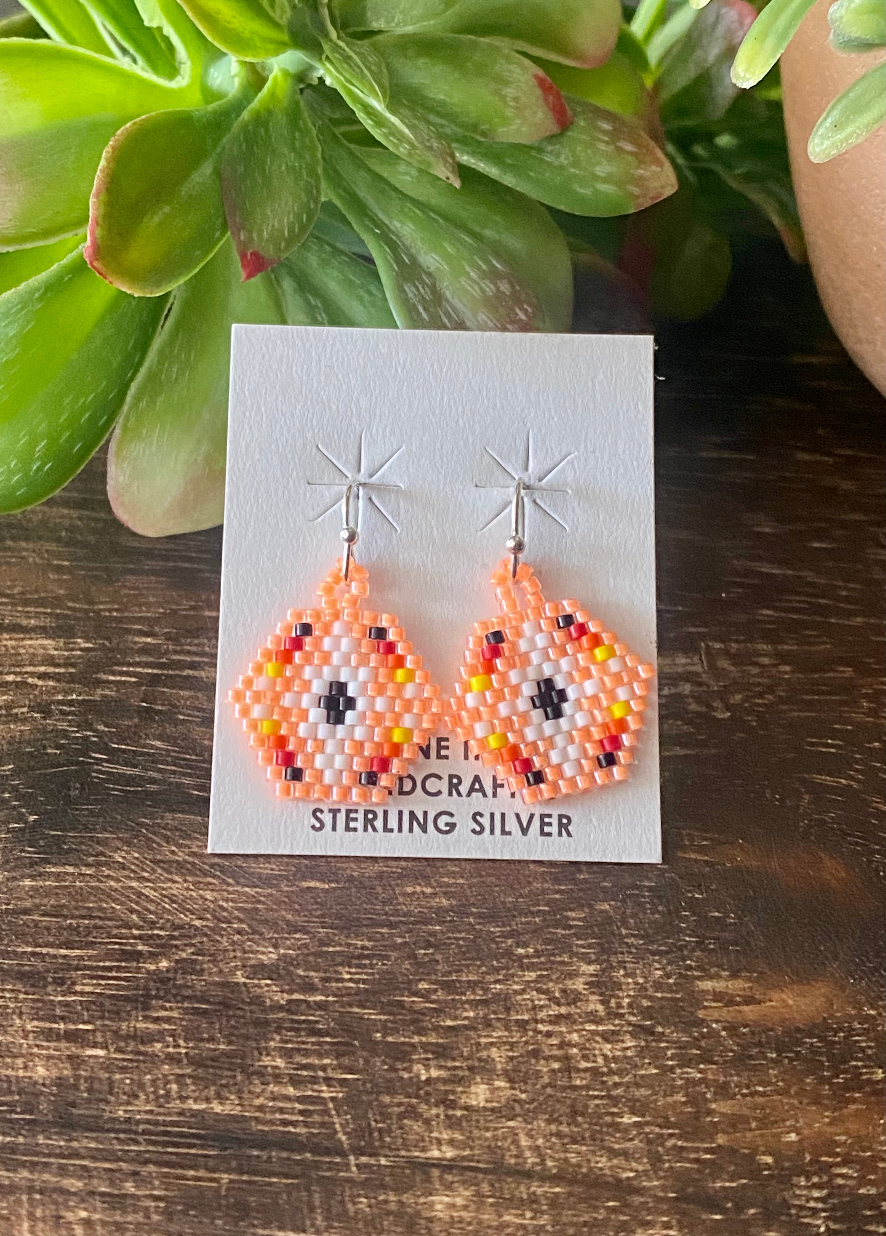 Navajo Made Multi Stone & Sterling Silver Beaded Dangle Earrings