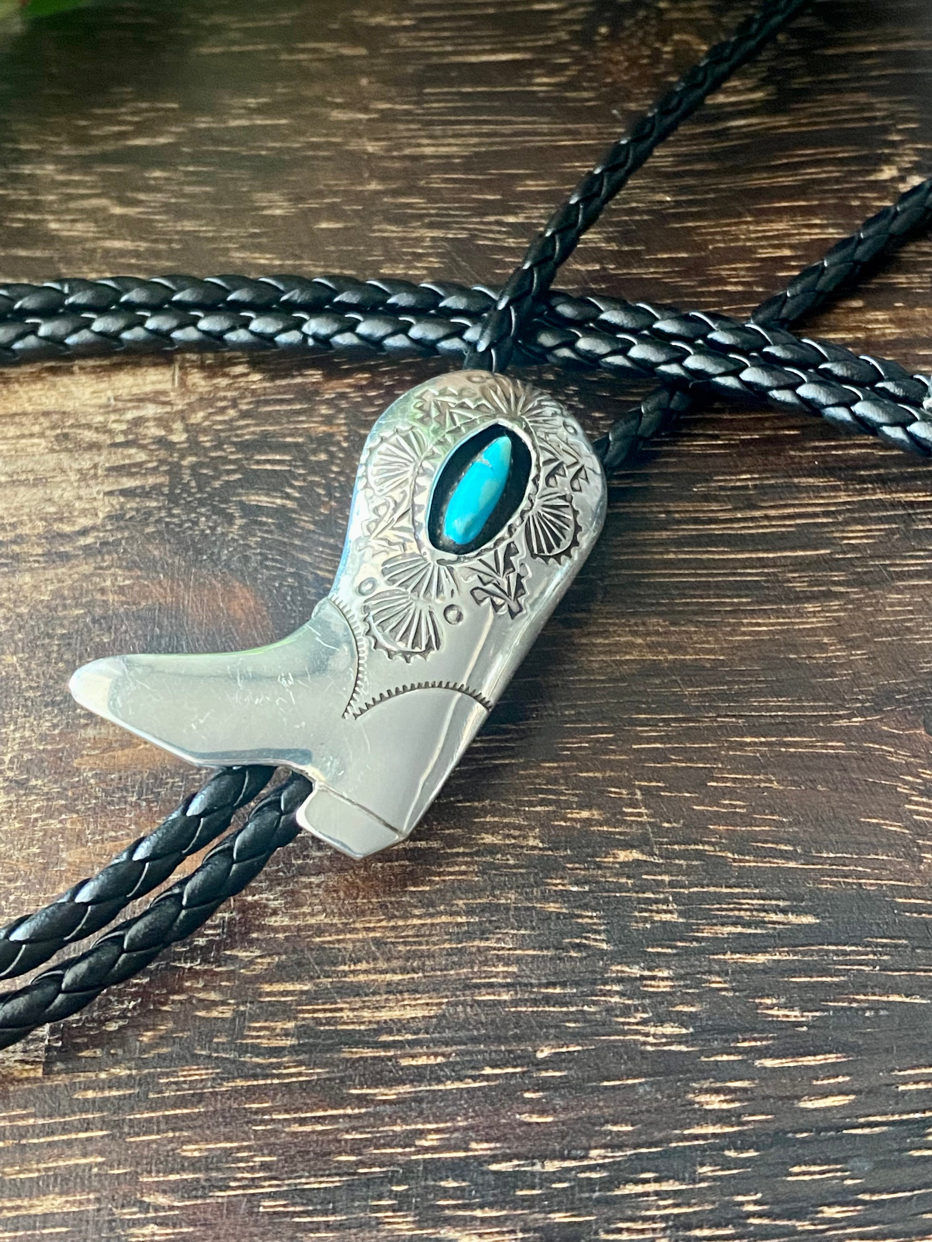 Navajo Made Kingman Turquoise & Sterling Silver Bolo Tie