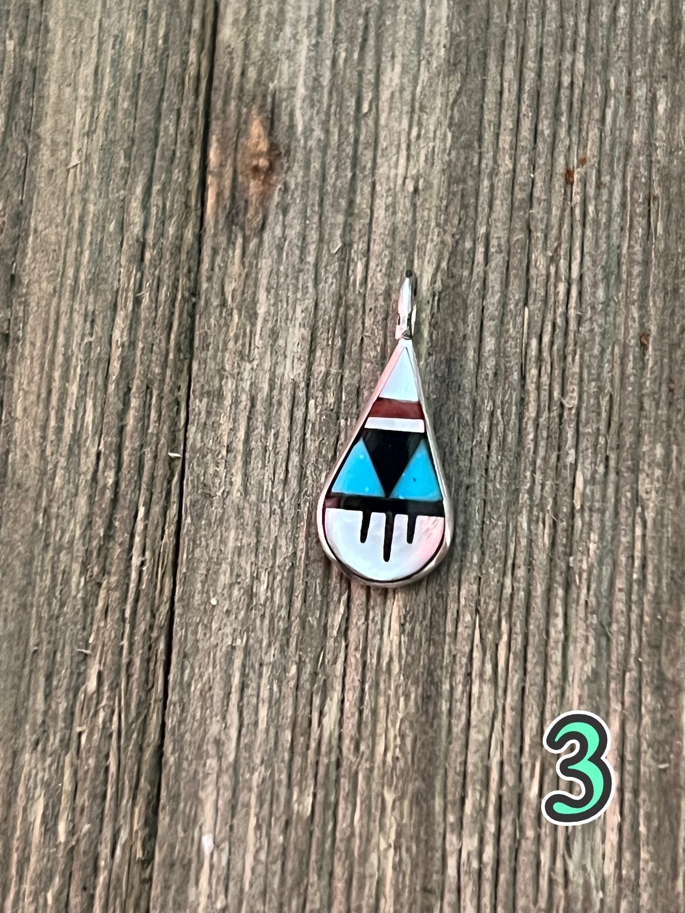 Navajo Made Multi Stone & Sterling Silver Inlay Pendant